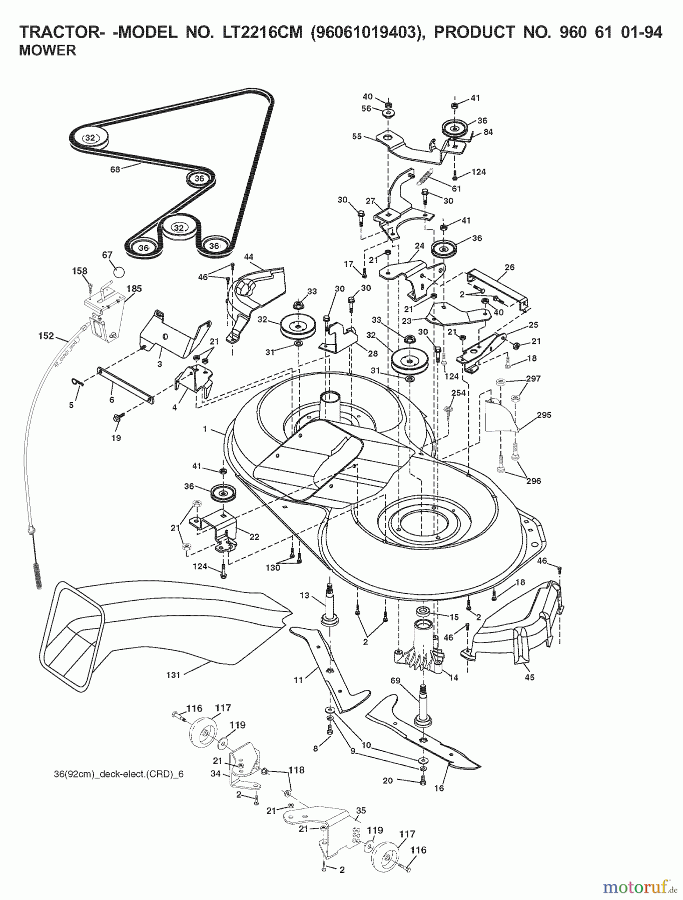 Jonsered Rasen und Garten Traktoren LT2216 CM (96061019403) - Jonsered Lawn & Garden Tractor (2007-09) MOWER DECK / CUTTING DECK
