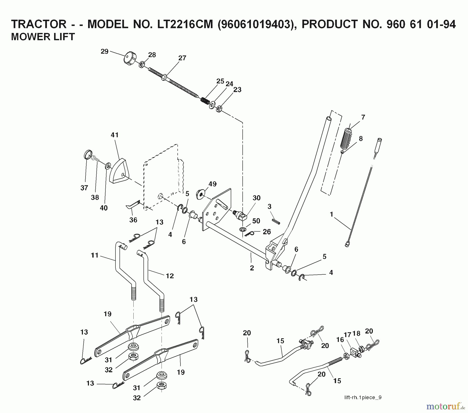  Jonsered Rasen  und Garten Traktoren LT2216 CM (96061019403) - Jonsered Lawn & Garden Tractor (2007-09) MOWER LIFT / DECK LIFT
