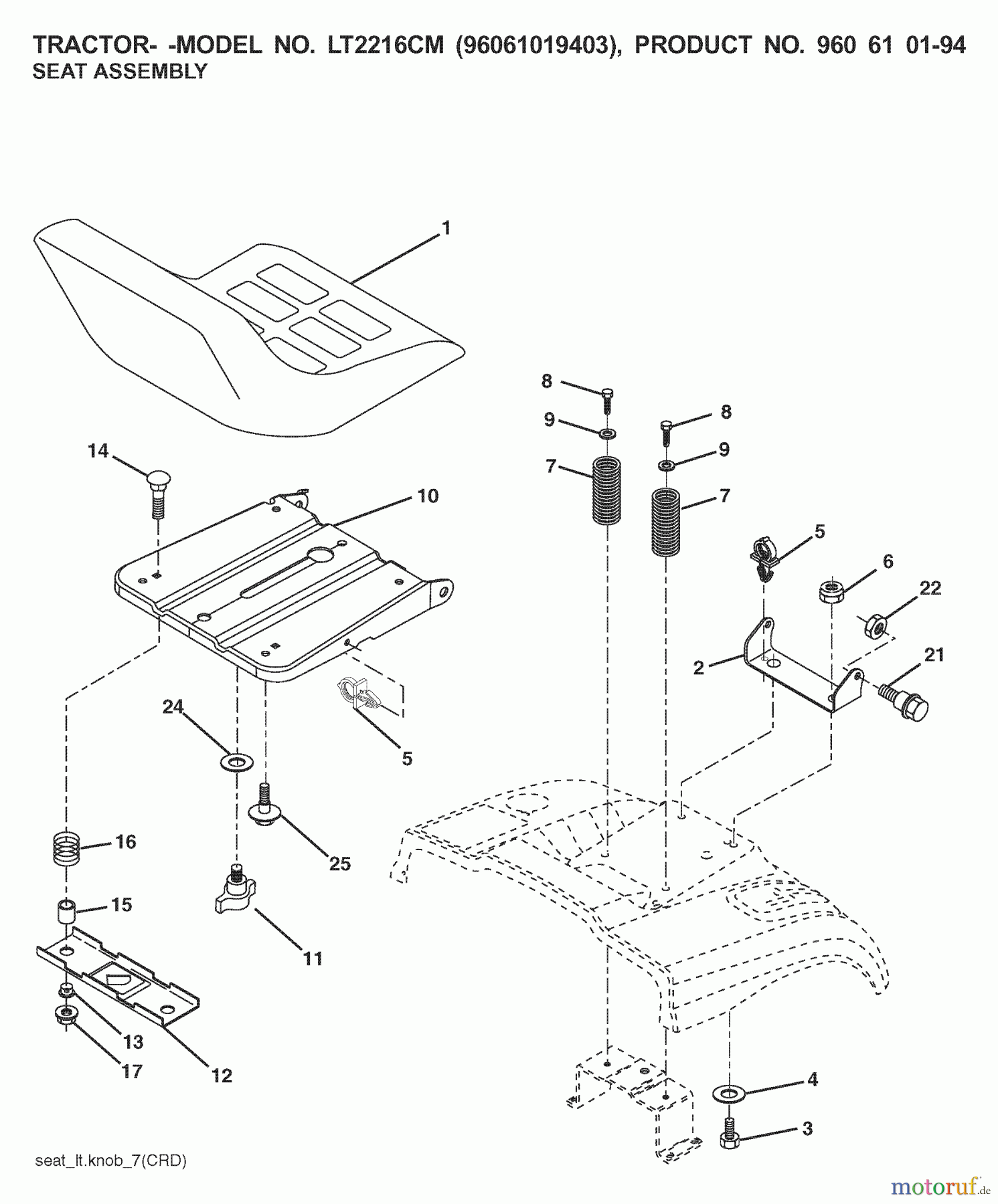  Jonsered Rasen  und Garten Traktoren LT2216 CM (96061019403) - Jonsered Lawn & Garden Tractor (2007-09) SEAT