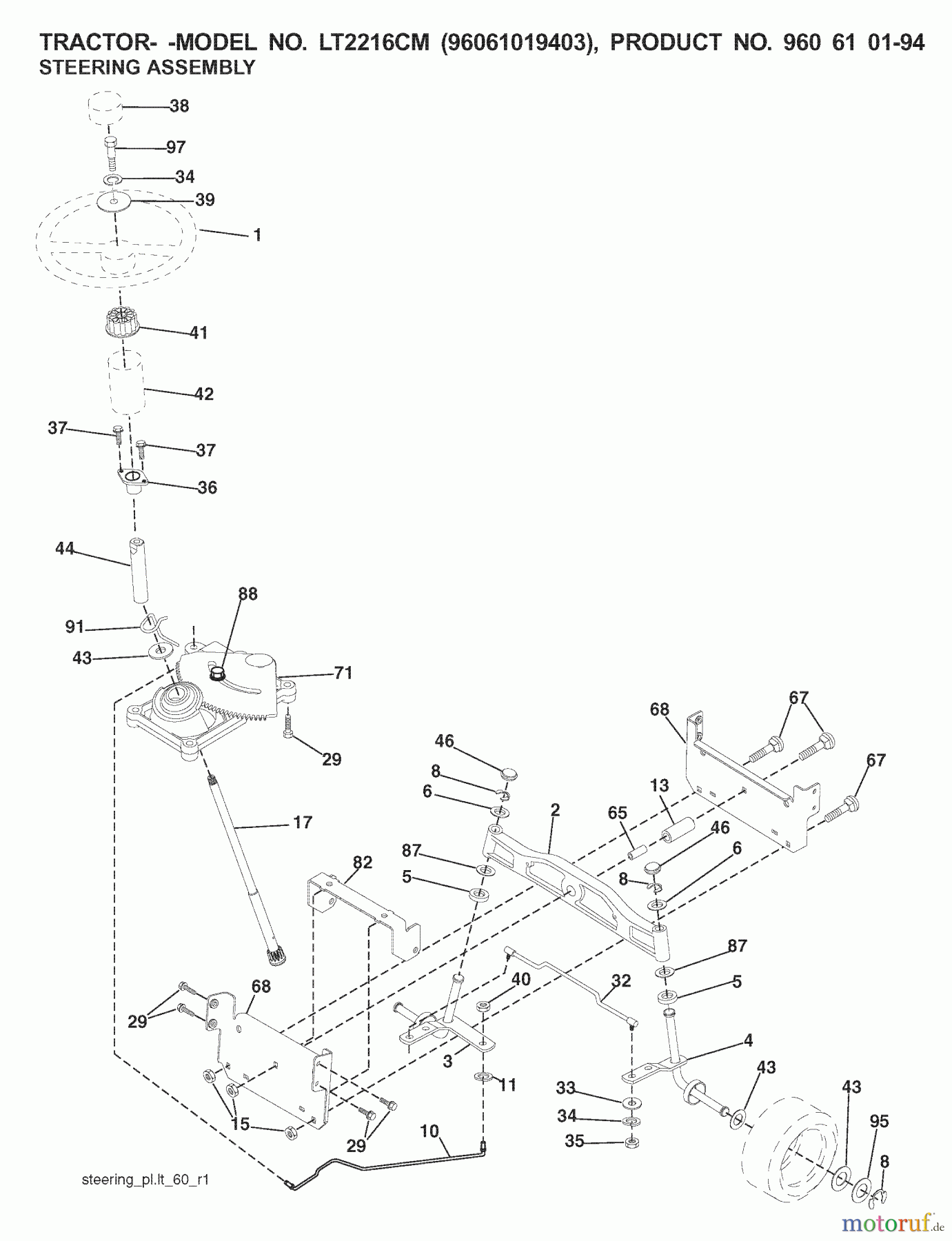 Jonsered Rasen und Garten Traktoren LT2216 CM (96061019403) - Jonsered Lawn & Garden Tractor (2007-09) STEERING