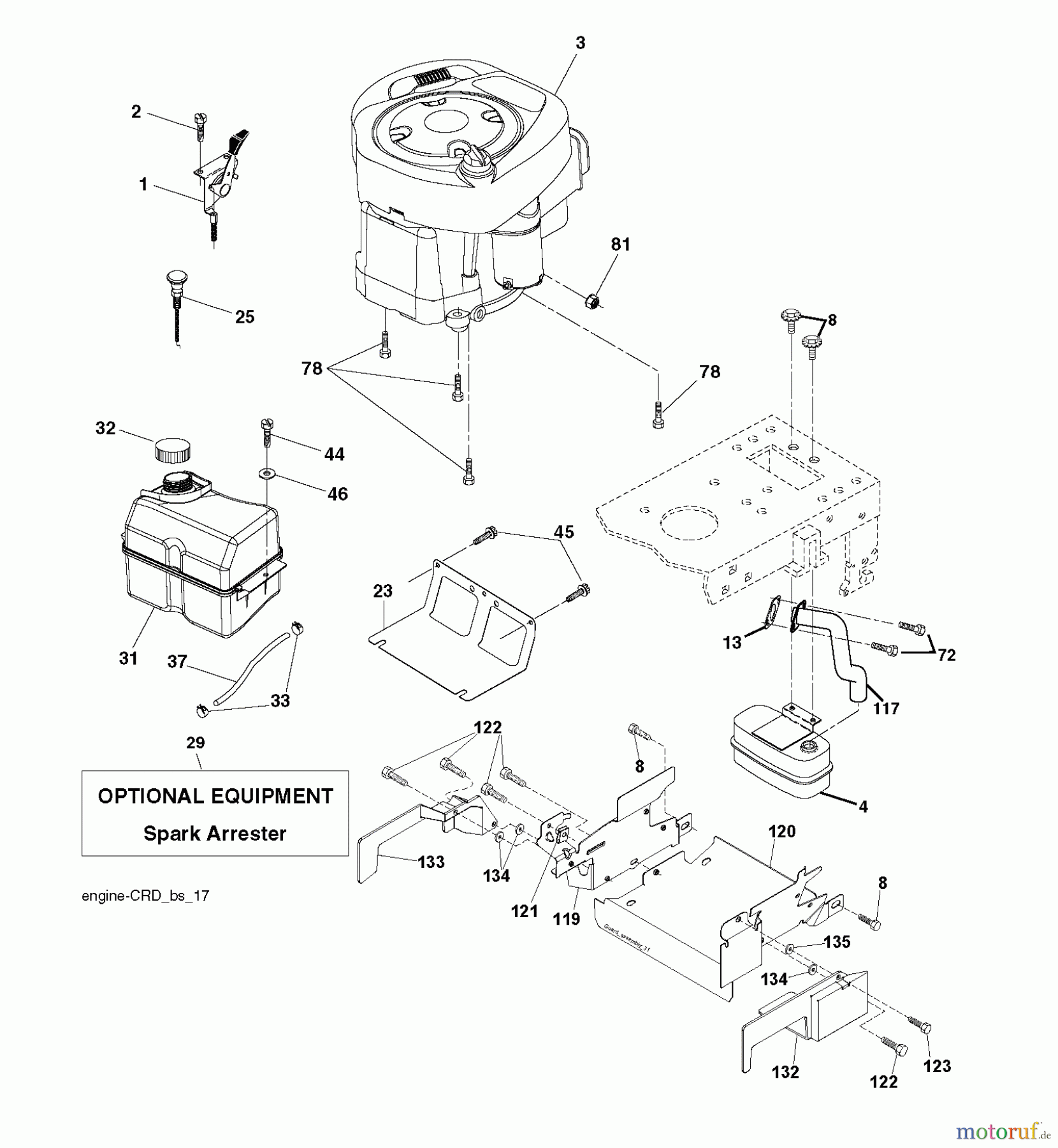  Jonsered Rasen  und Garten Traktoren LT2216 CM (96061023701) - Jonsered Lawn & Garden Tractor (2009-01) ENGINE