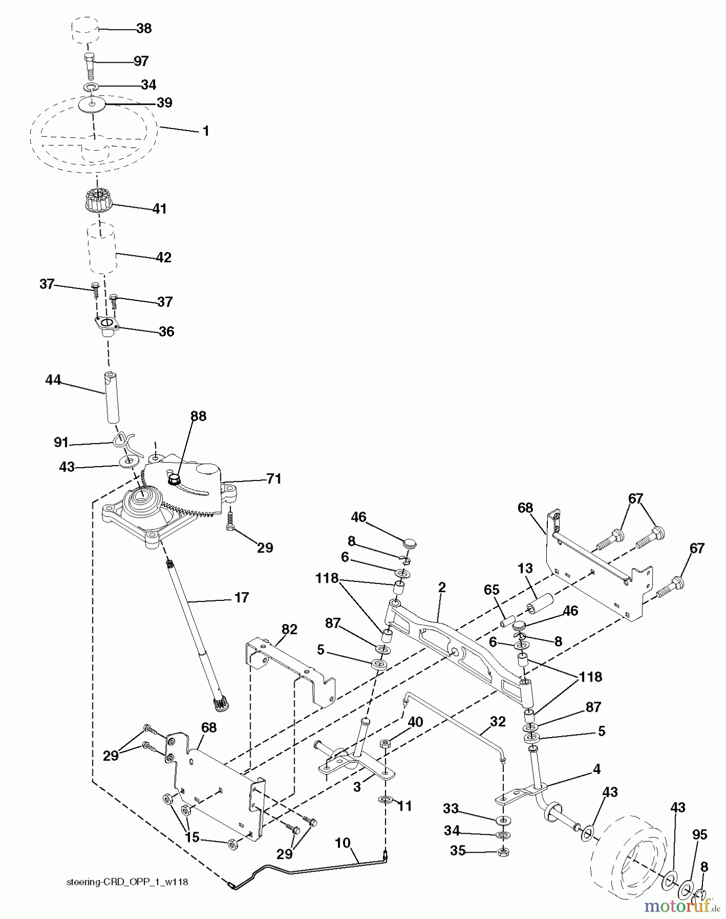  Jonsered Rasen  und Garten Traktoren LT2216 CM (96061027001) - Jonsered Lawn & Garden Tractor (2010-03) STEERING