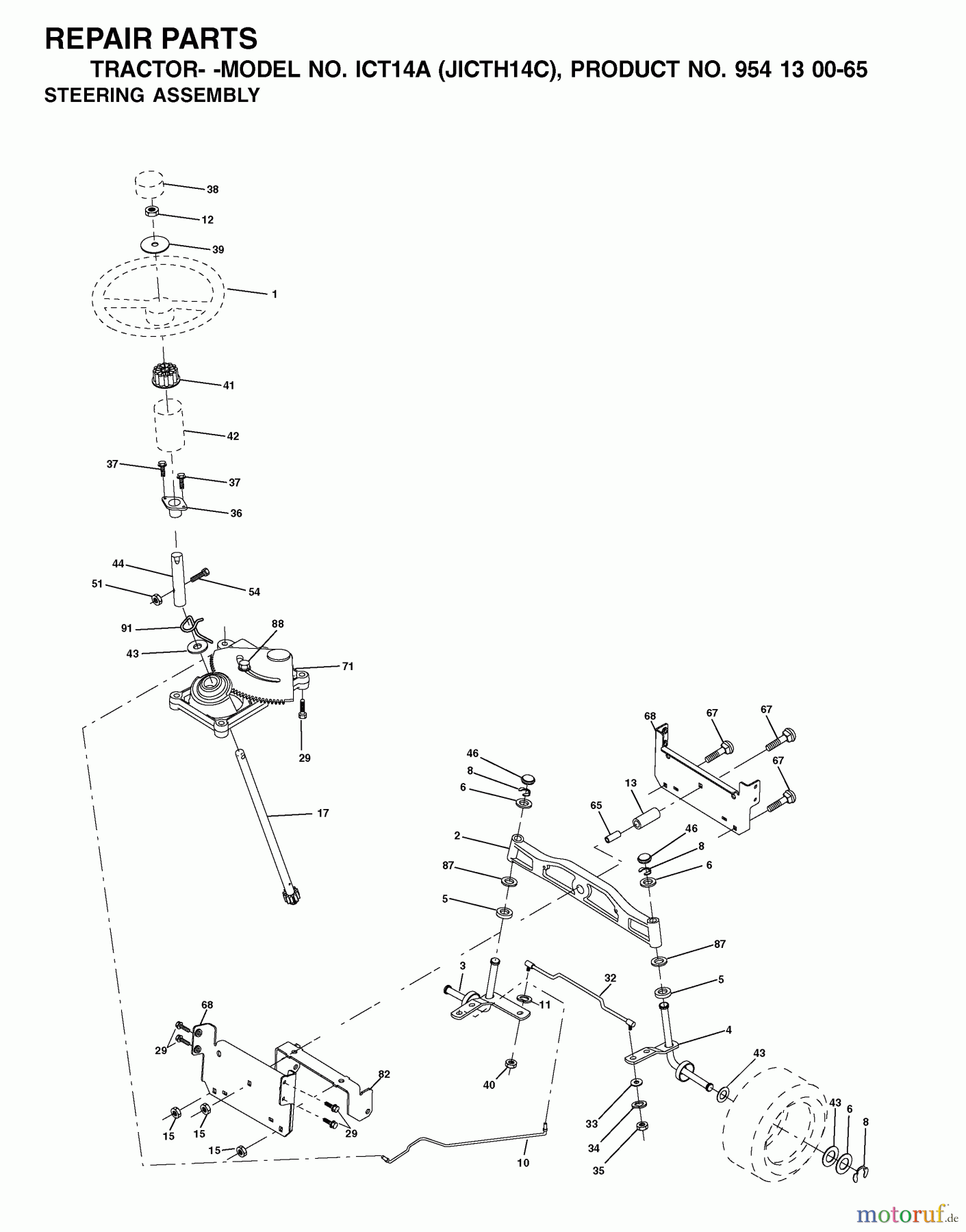 Jonsered Rasen und Garten Traktoren ICT14A (JICTH14C, 954130065) - Jonsered Lawn & Garden Tractor (2002-03) STEERING