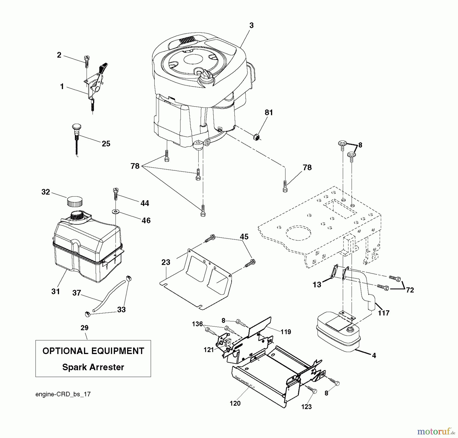 Jonsered Rasen und Garten Traktoren LT2216 CM (96061027101) - Jonsered Lawn & Garden Tractor (2010-03) ENGINE