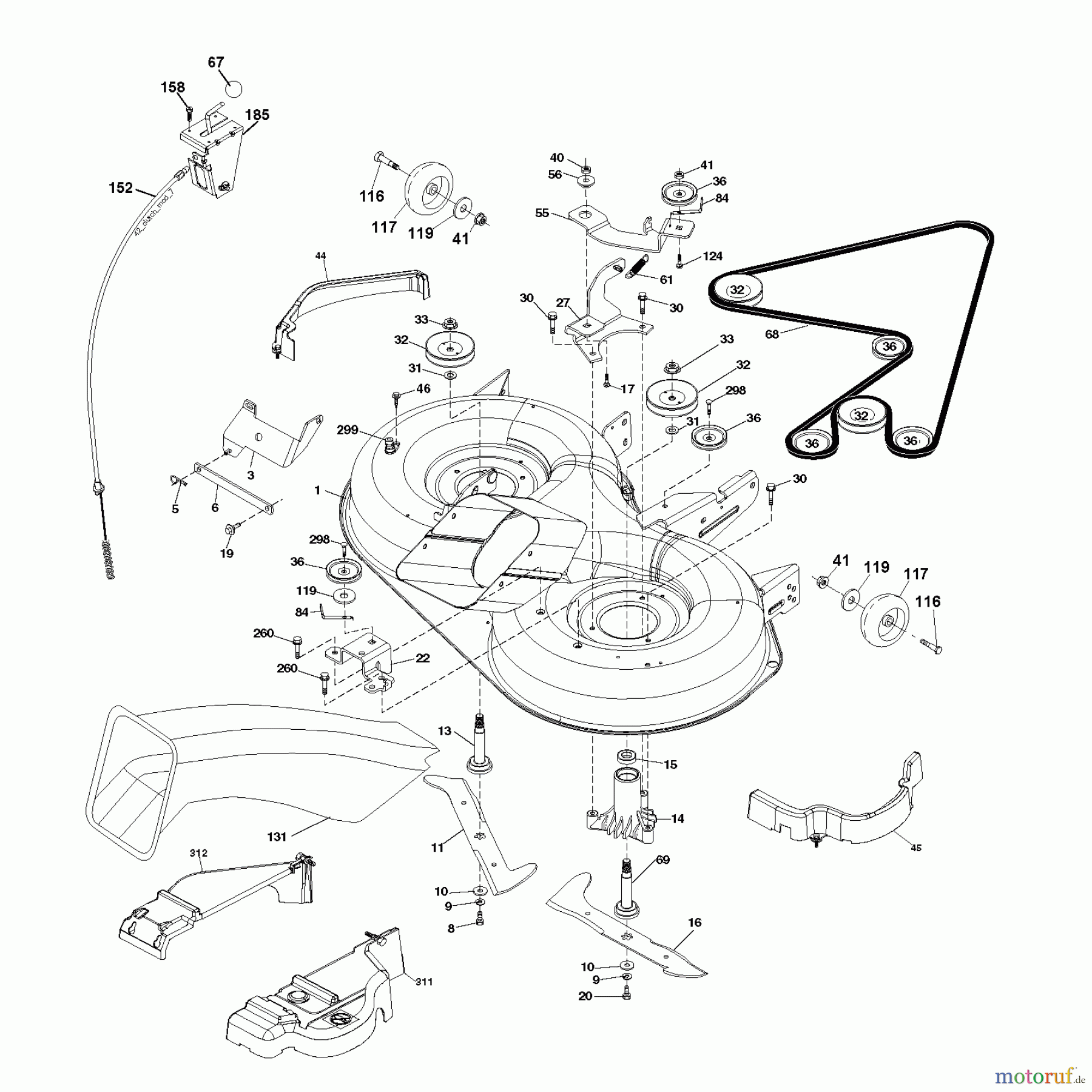Jonsered Rasen und Garten Traktoren LT2216 CM (96061027101) - Jonsered Lawn & Garden Tractor (2010-03) MOWER DECK / CUTTING DECK