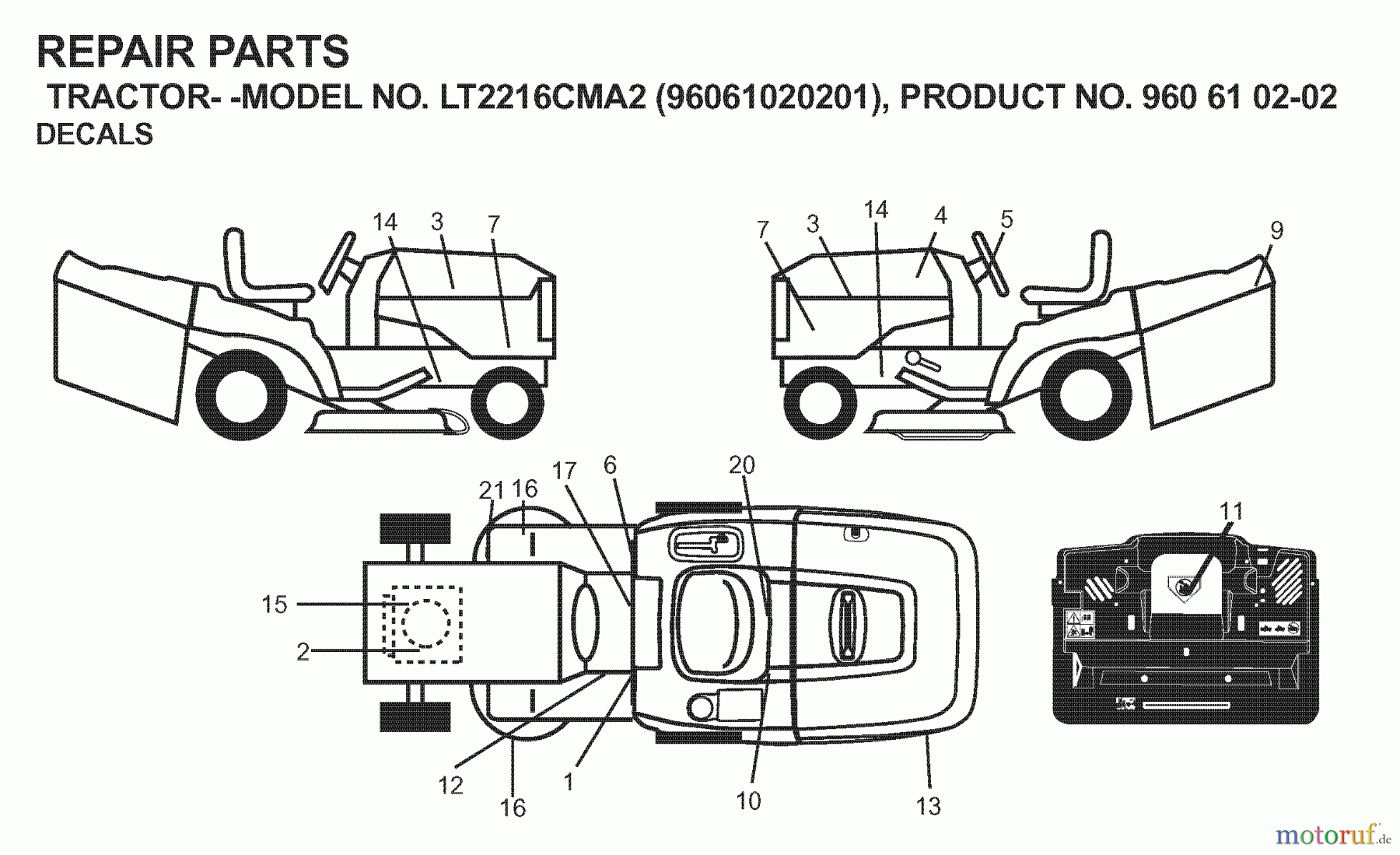 Jonsered Rasen und Garten Traktoren LT2216 CMA2 (96061020201) - Jonsered Lawn & Garden Tractor (2007-10) DECALS