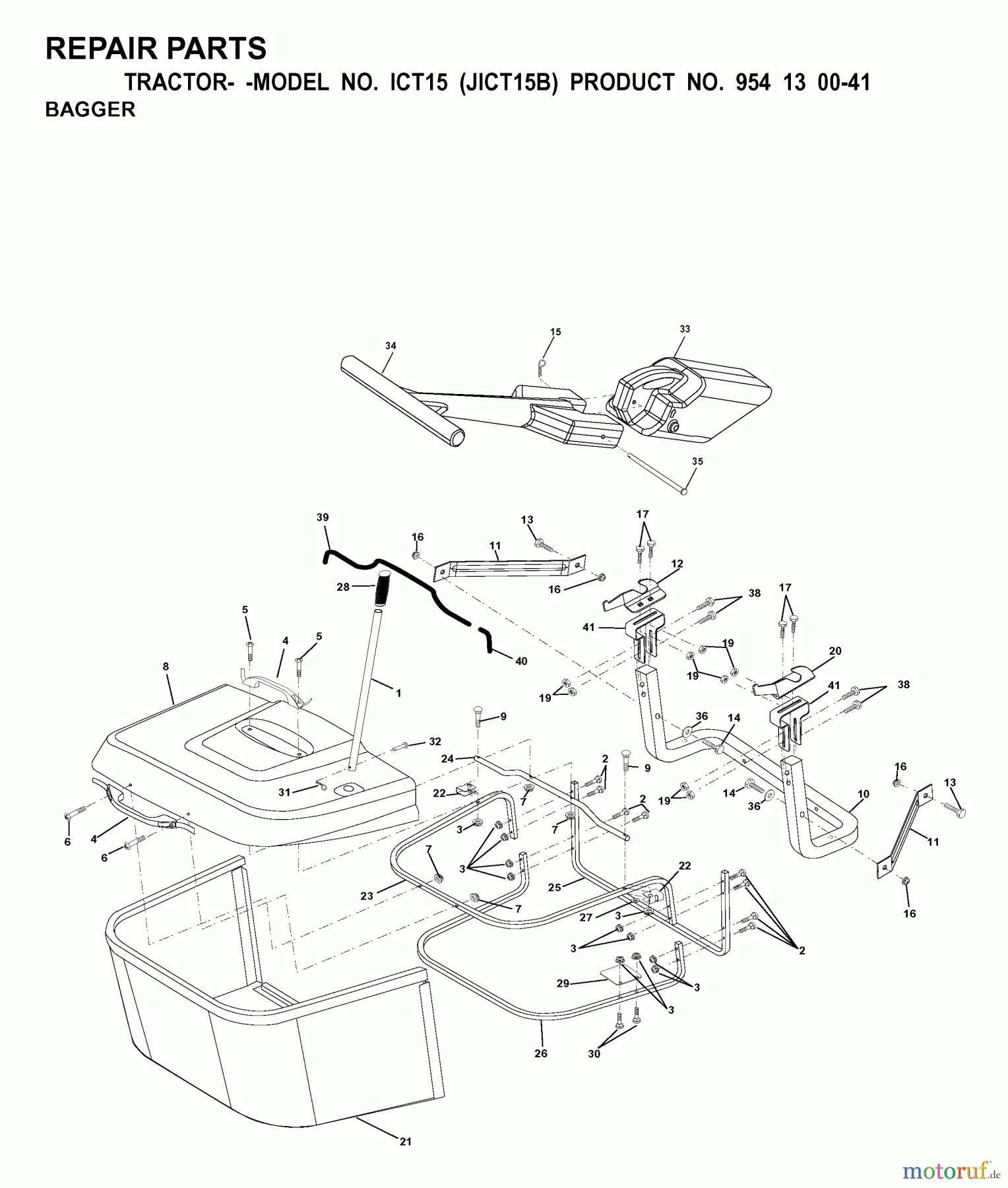 Jonsered Rasen und Garten Traktoren ICT15 (JICT15B, 954130041) - Jonsered Lawn & Garden Tractor (2000-02) BAGGER