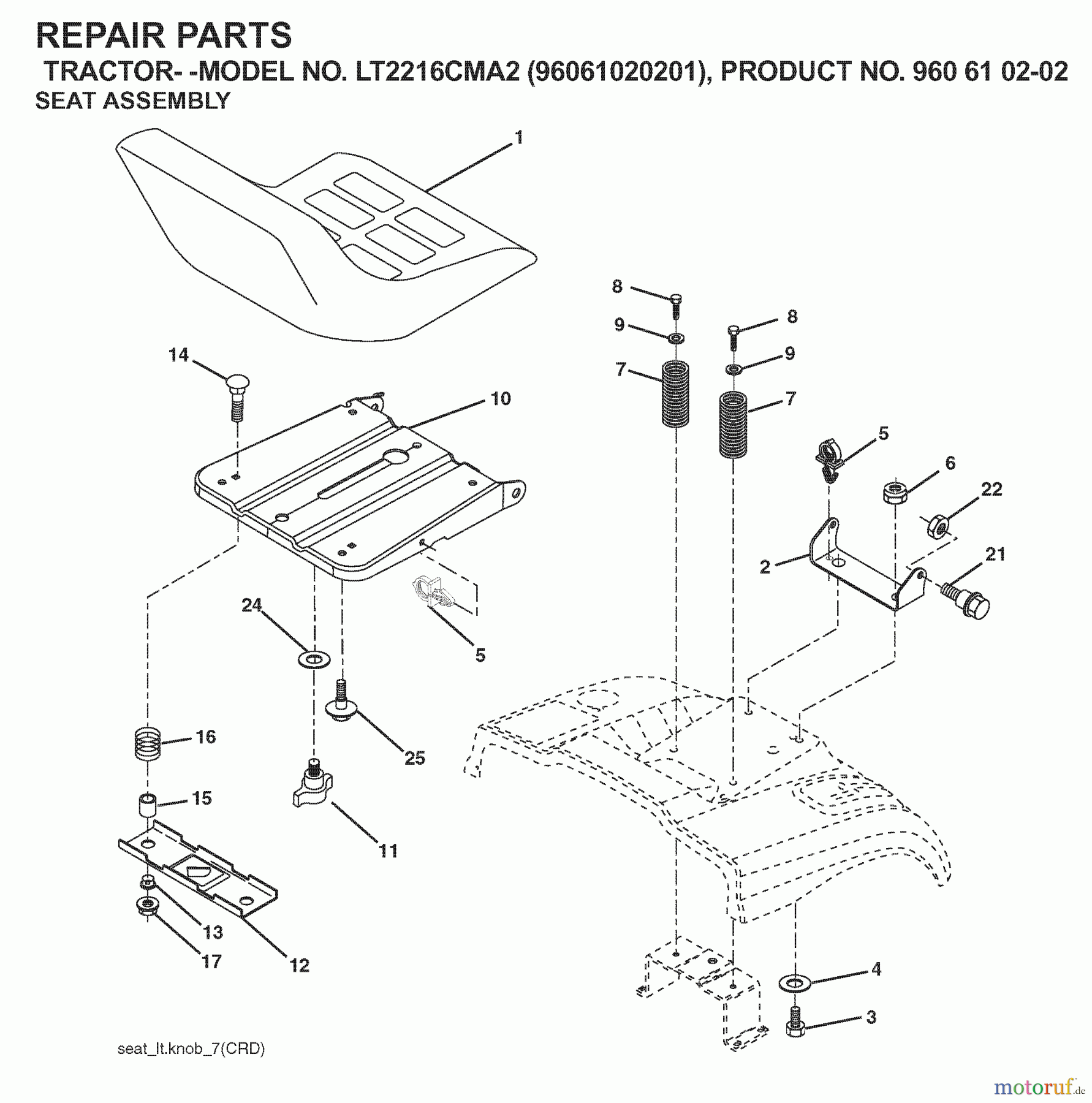 Jonsered Rasen und Garten Traktoren LT2216 CMA2 (96061020201) - Jonsered Lawn & Garden Tractor (2007-10) SEAT