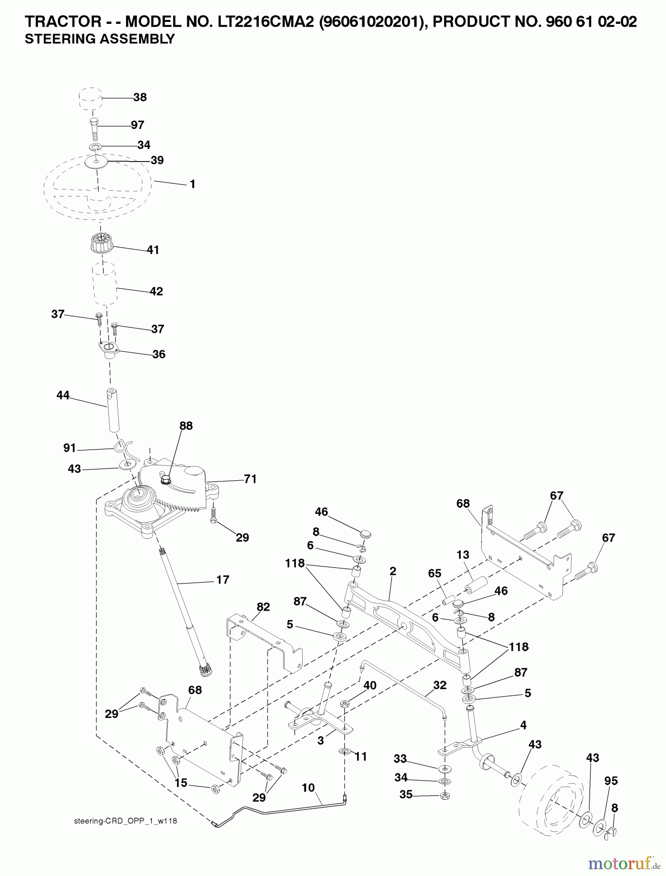 Jonsered Rasen und Garten Traktoren LT2216 CMA2 (96061020201) - Jonsered Lawn & Garden Tractor (2007-10) STEERING