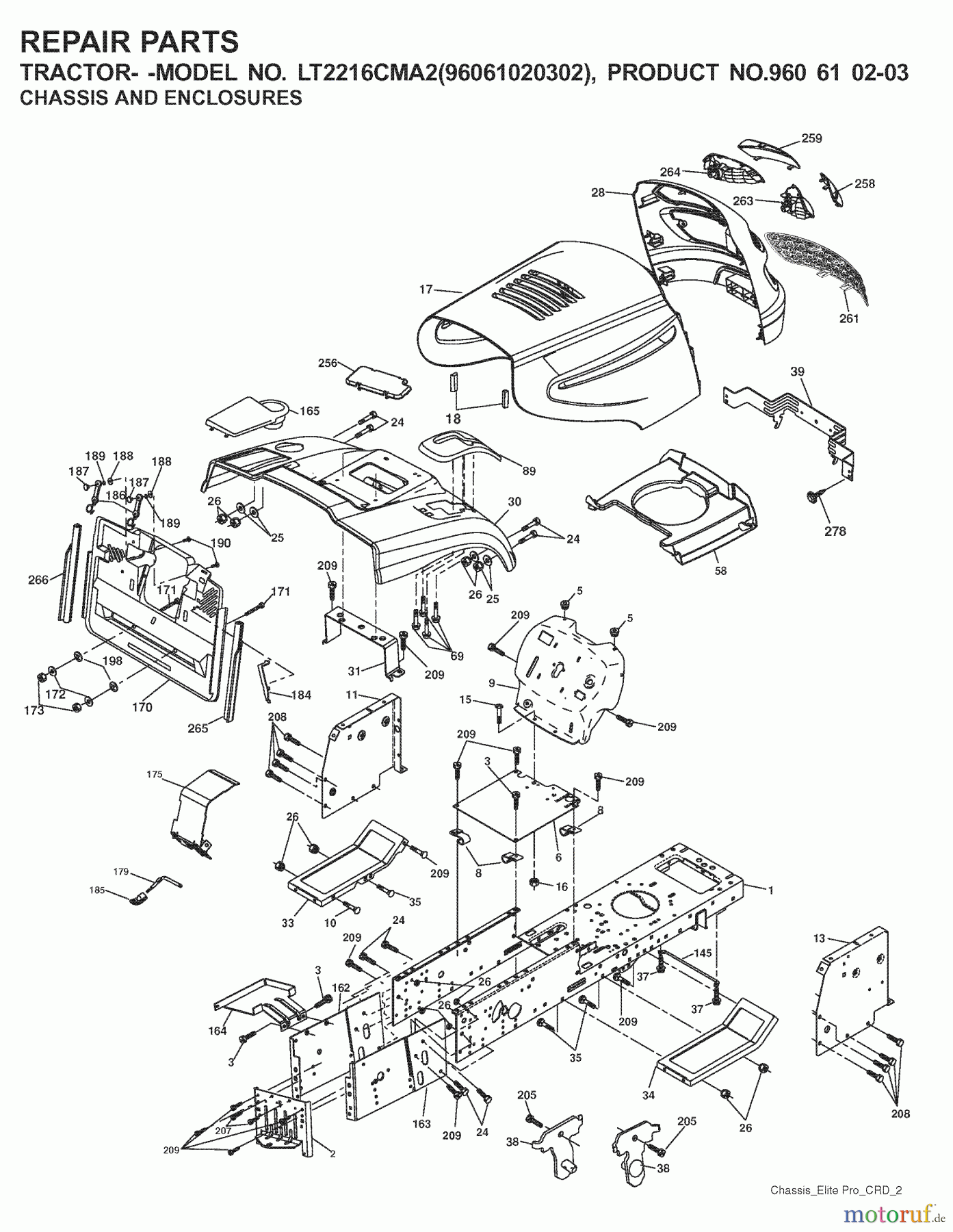 Jonsered Rasen und Garten Traktoren LT2216 CMA2 (960610203, 96061020302) - Jonsered Lawn & Garden Tractor (2008-01) CHASSIS ENCLOSURES