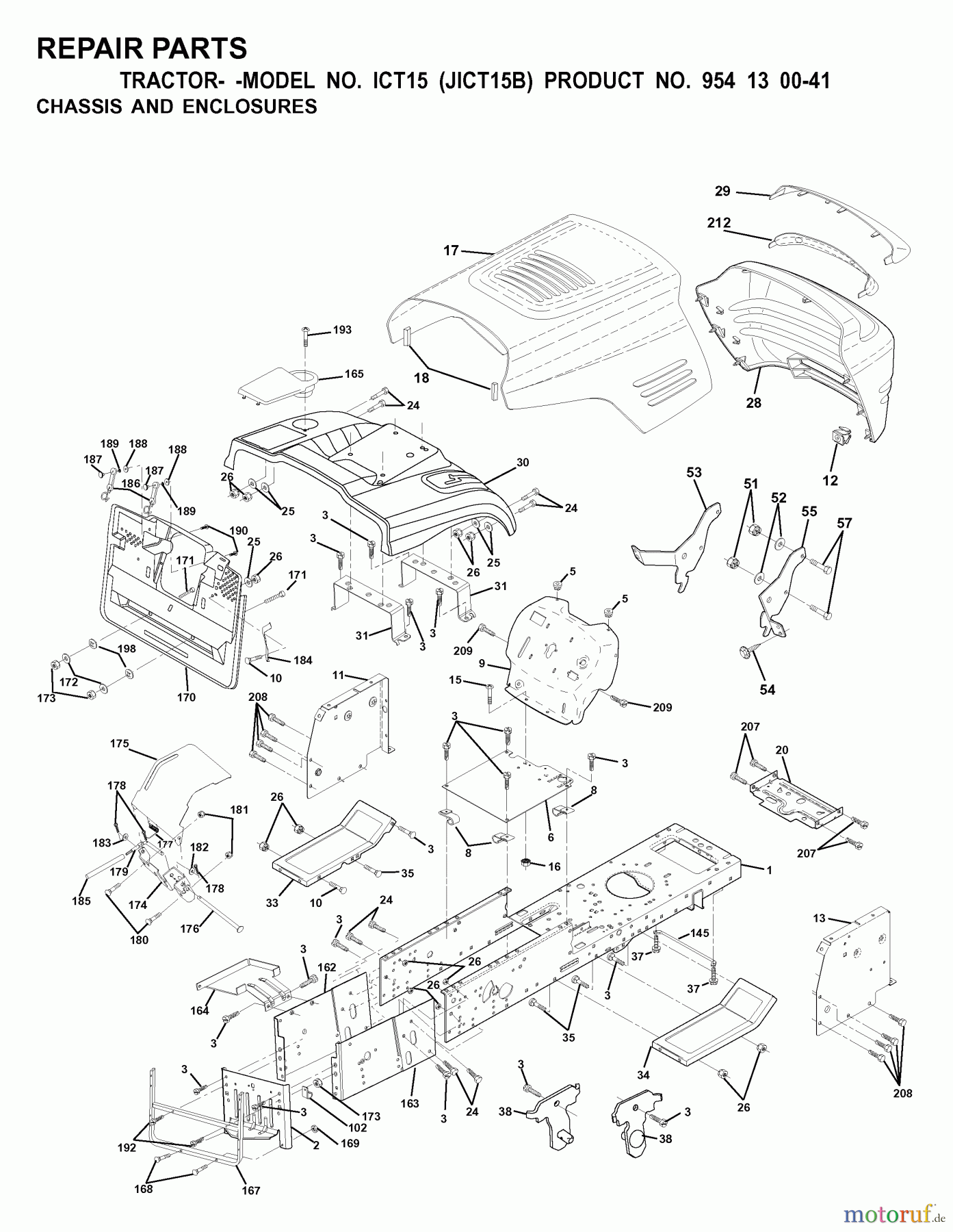 Jonsered Rasen und Garten Traktoren ICT15 (JICT15B, 954130041) - Jonsered Lawn & Garden Tractor (2000-02) CHASSIS ENCLOSURES