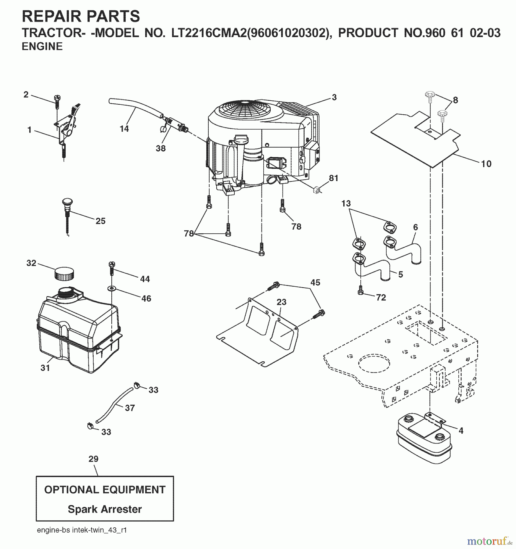 Jonsered Rasen  und Garten Traktoren LT2216 CMA2 (960610203, 96061020302) - Jonsered Lawn & Garden Tractor (2008-01) ENGINE