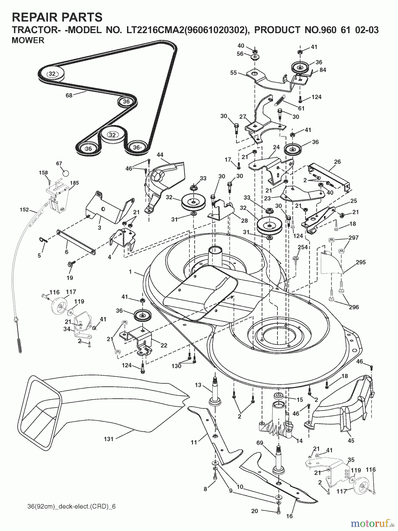 Jonsered Rasen und Garten Traktoren LT2216 CMA2 (960610203, 96061020302) - Jonsered Lawn & Garden Tractor (2008-01) MOWER DECK / CUTTING DECK