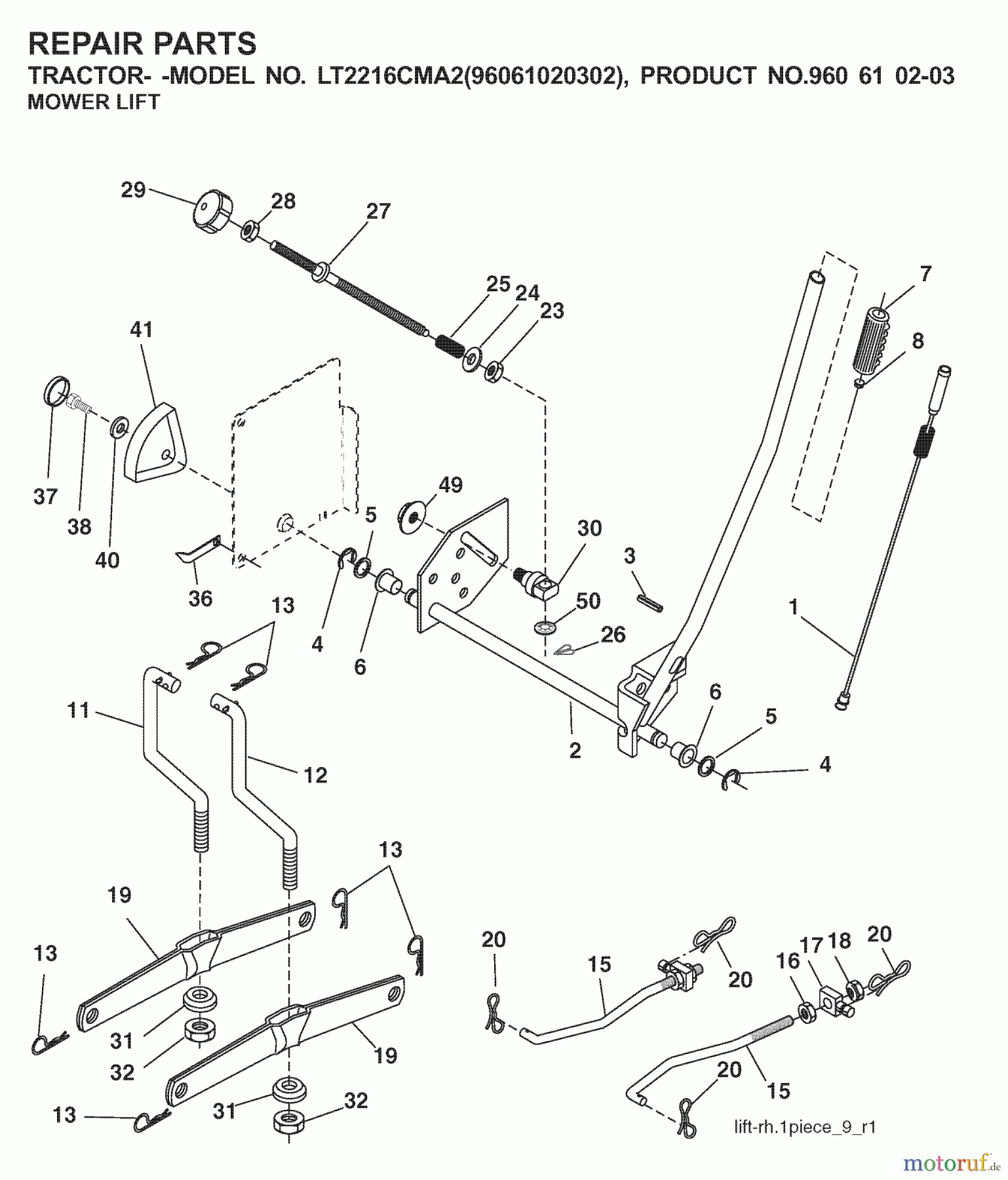 Jonsered Rasen und Garten Traktoren LT2216 CMA2 (960610203, 96061020302) - Jonsered Lawn & Garden Tractor (2008-01) MOWER LIFT / DECK LIFT