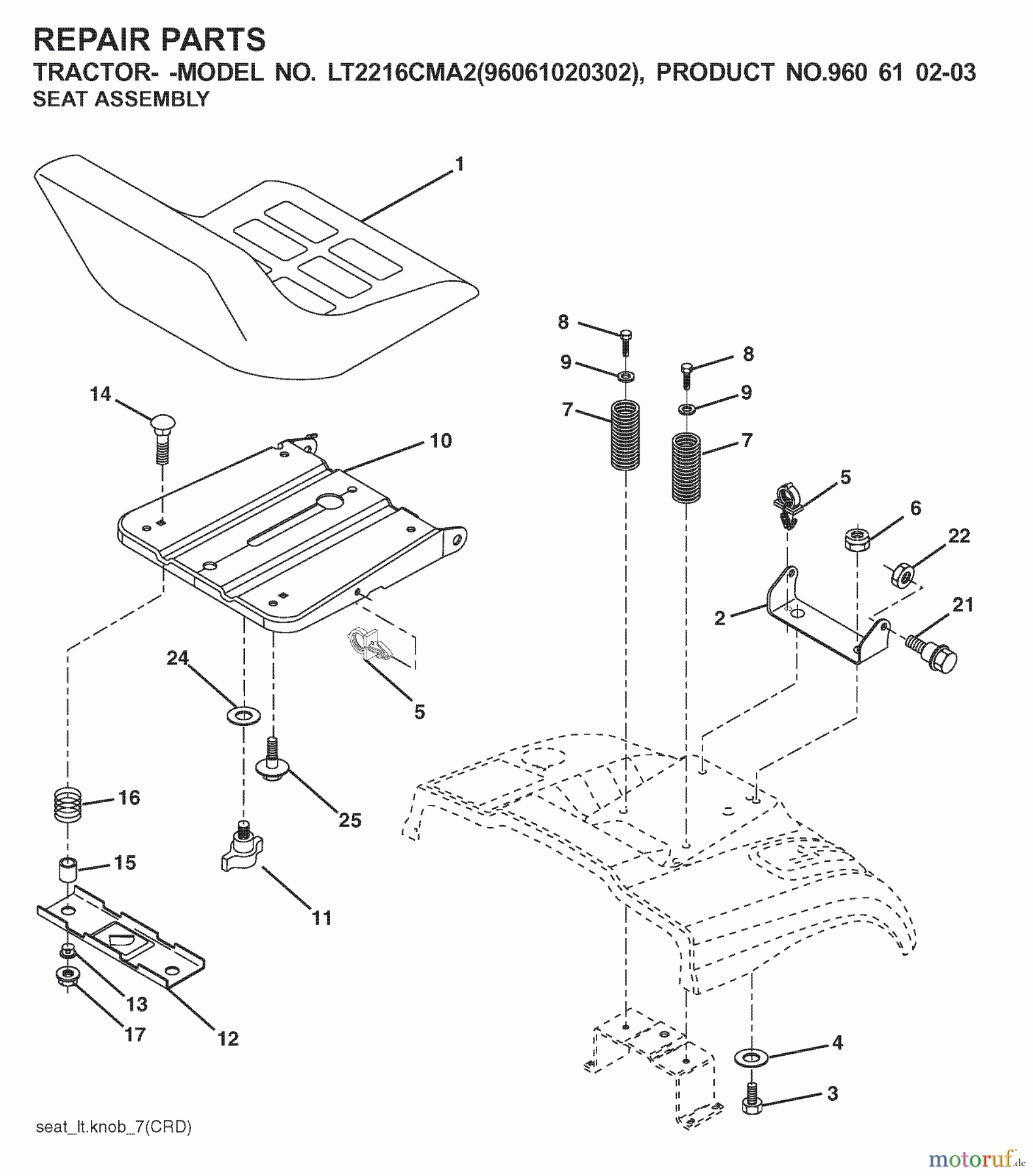 Jonsered Rasen  und Garten Traktoren LT2216 CMA2 (960610203, 96061020302) - Jonsered Lawn & Garden Tractor (2008-01) SEAT