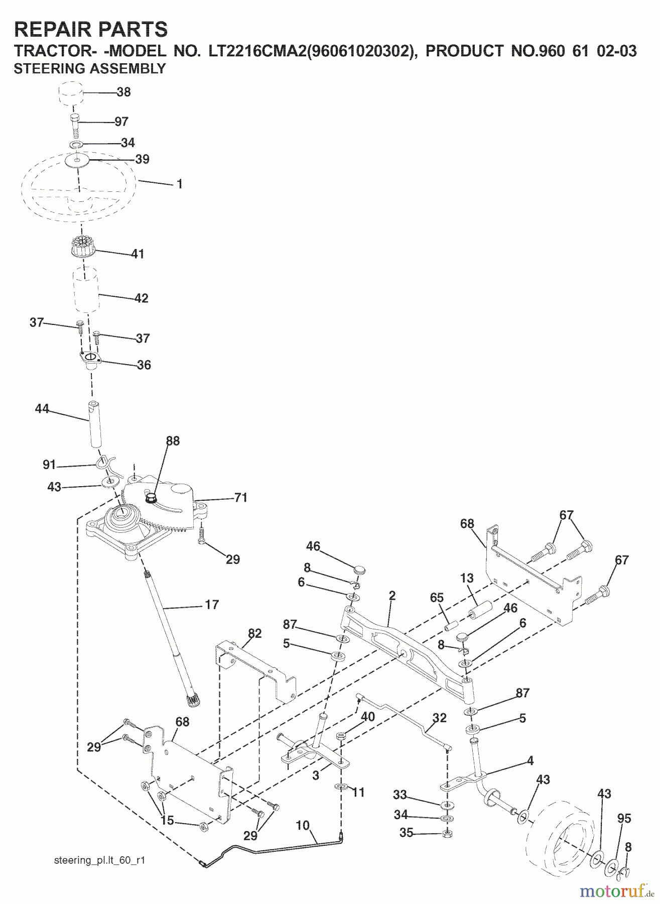  Jonsered Rasen  und Garten Traktoren LT2216 CMA2 (960610203, 96061020302) - Jonsered Lawn & Garden Tractor (2008-01) STEERING
