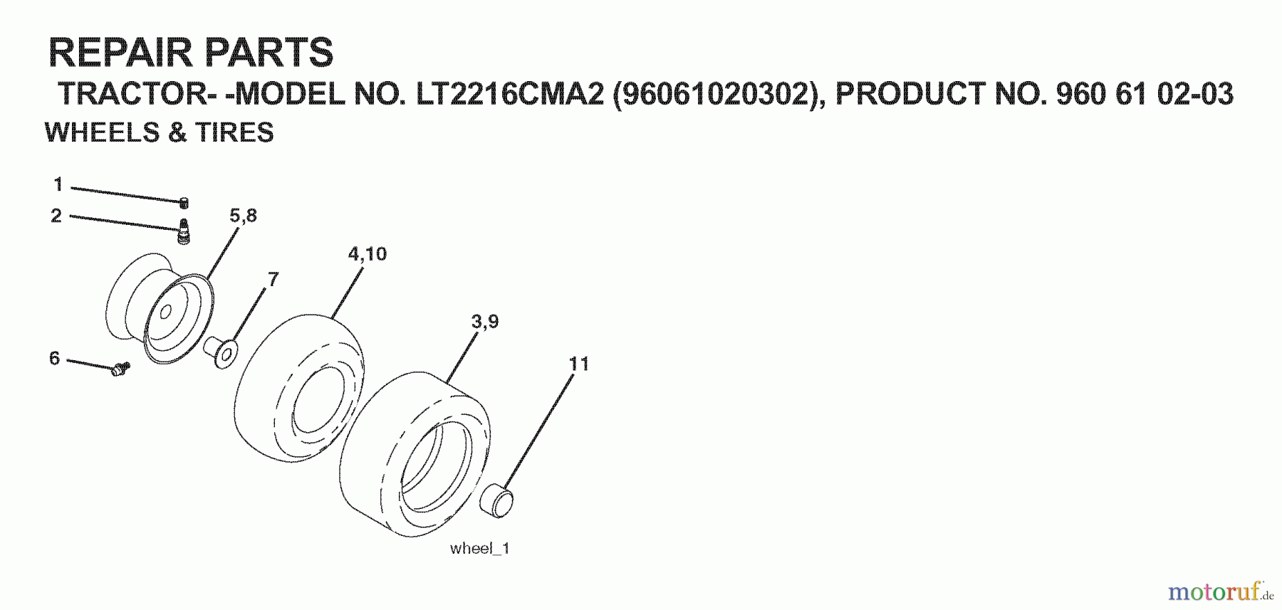  Jonsered Rasen  und Garten Traktoren LT2216 CMA2 (960610203, 96061020302) - Jonsered Lawn & Garden Tractor (2008-01) WHEELS TIRES