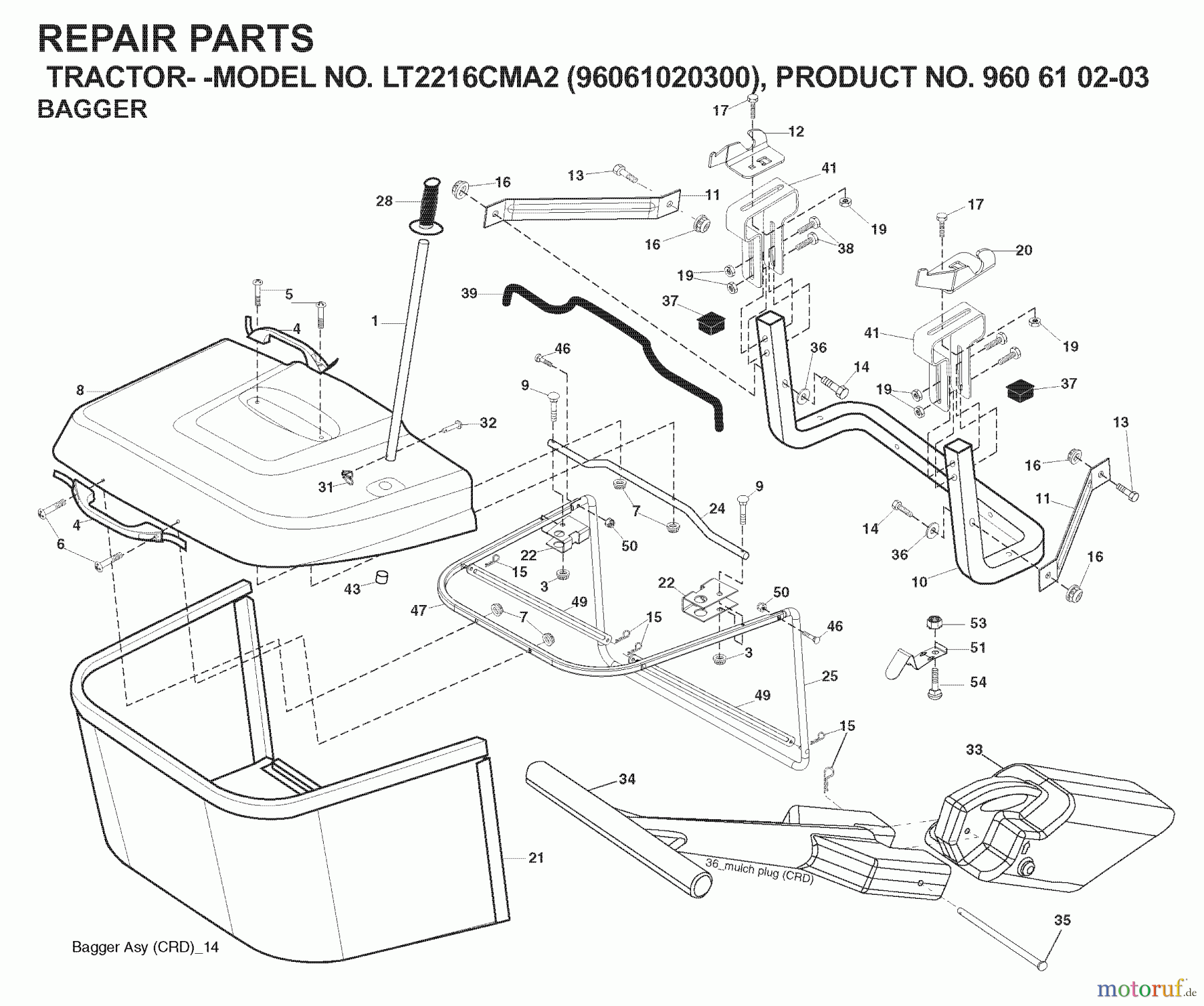 Jonsered Rasen und Garten Traktoren LT2216 CMA2 (96061020300) - Jonsered Lawn & Garden Tractor (2007-02) BAGGER