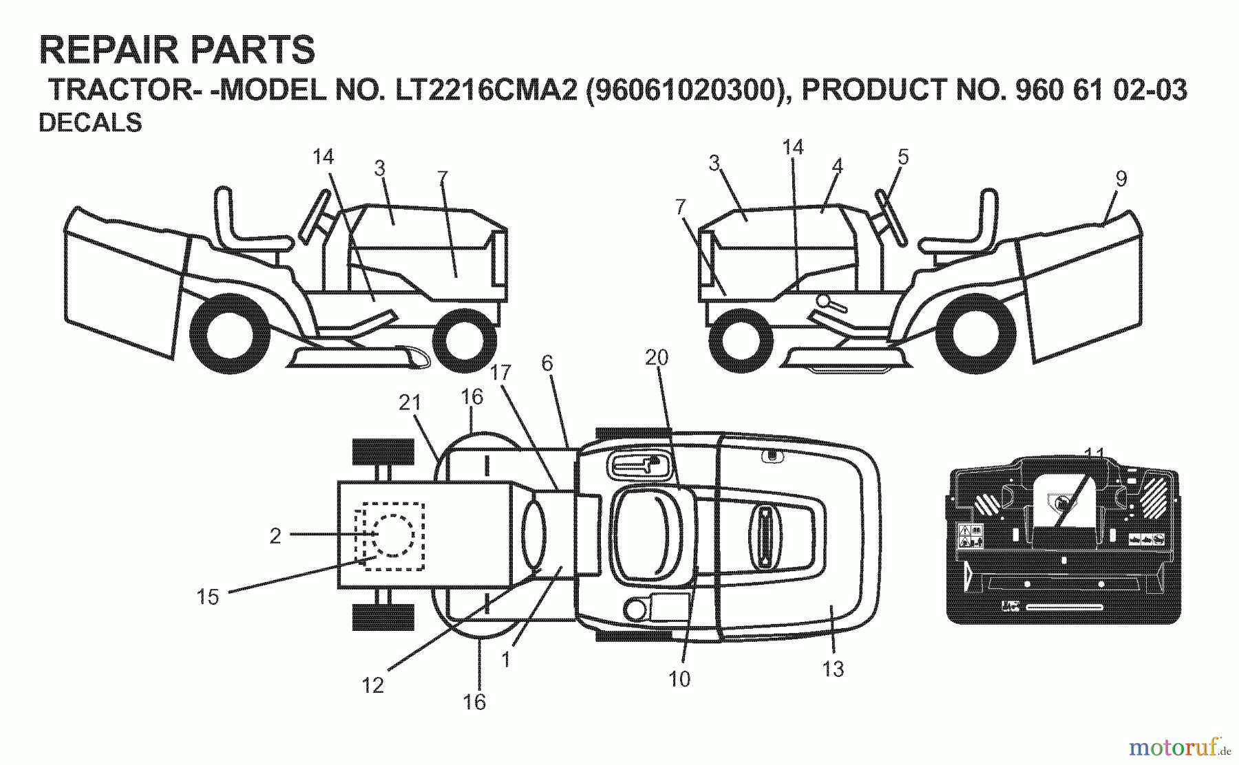 Jonsered Rasen und Garten Traktoren LT2216 CMA2 (96061020300) - Jonsered Lawn & Garden Tractor (2007-02) DECALS