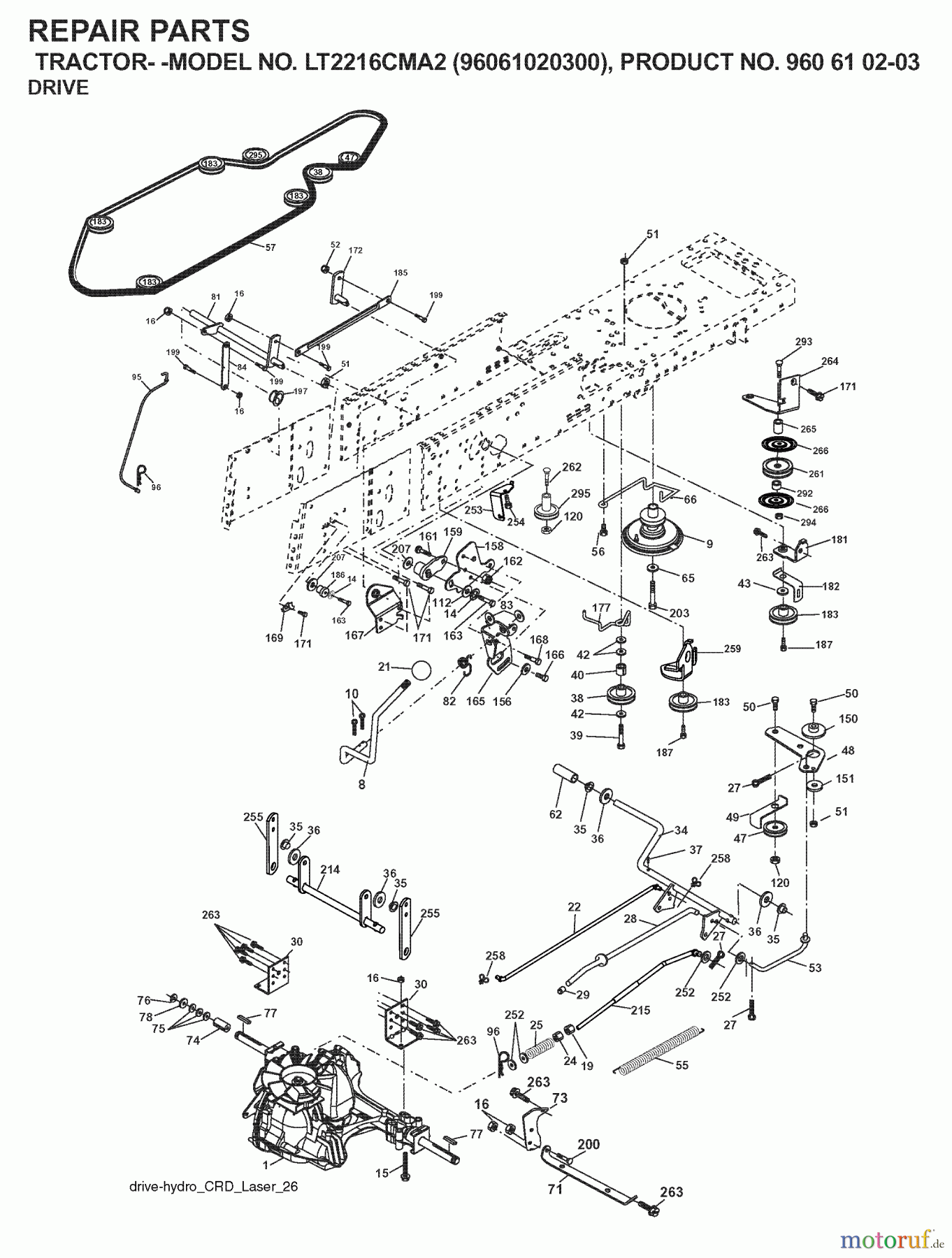 Jonsered Rasen und Garten Traktoren LT2216 CMA2 (96061020300) - Jonsered Lawn & Garden Tractor (2007-02) DRIVE