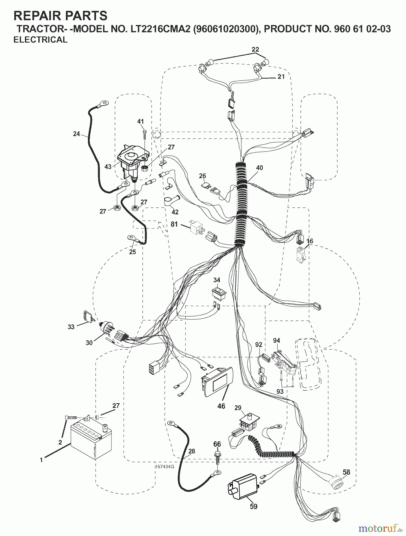 Jonsered Rasen und Garten Traktoren LT2216 CMA2 (96061020300) - Jonsered Lawn & Garden Tractor (2007-02) ELECTRICAL
