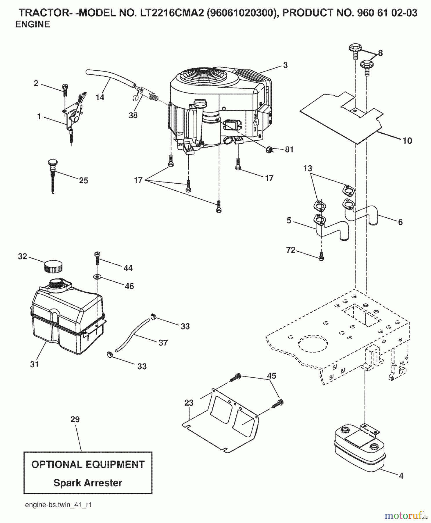 Jonsered Rasen und Garten Traktoren LT2216 CMA2 (96061020300) - Jonsered Lawn & Garden Tractor (2007-02) ENGINE