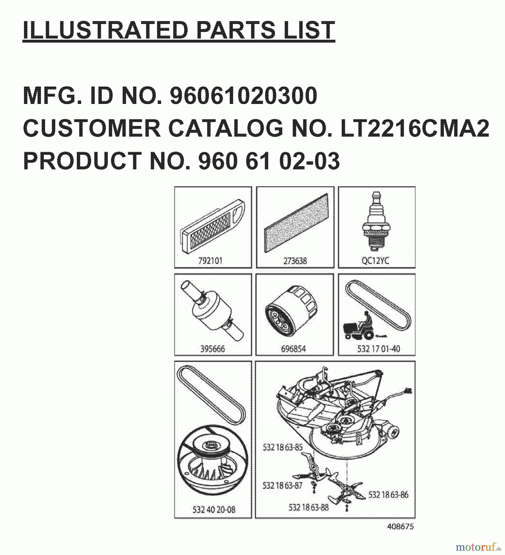 Jonsered Rasen und Garten Traktoren LT2216 CMA2 (96061020300) - Jonsered Lawn & Garden Tractor (2007-02) FREQUENTLY USED PARTS