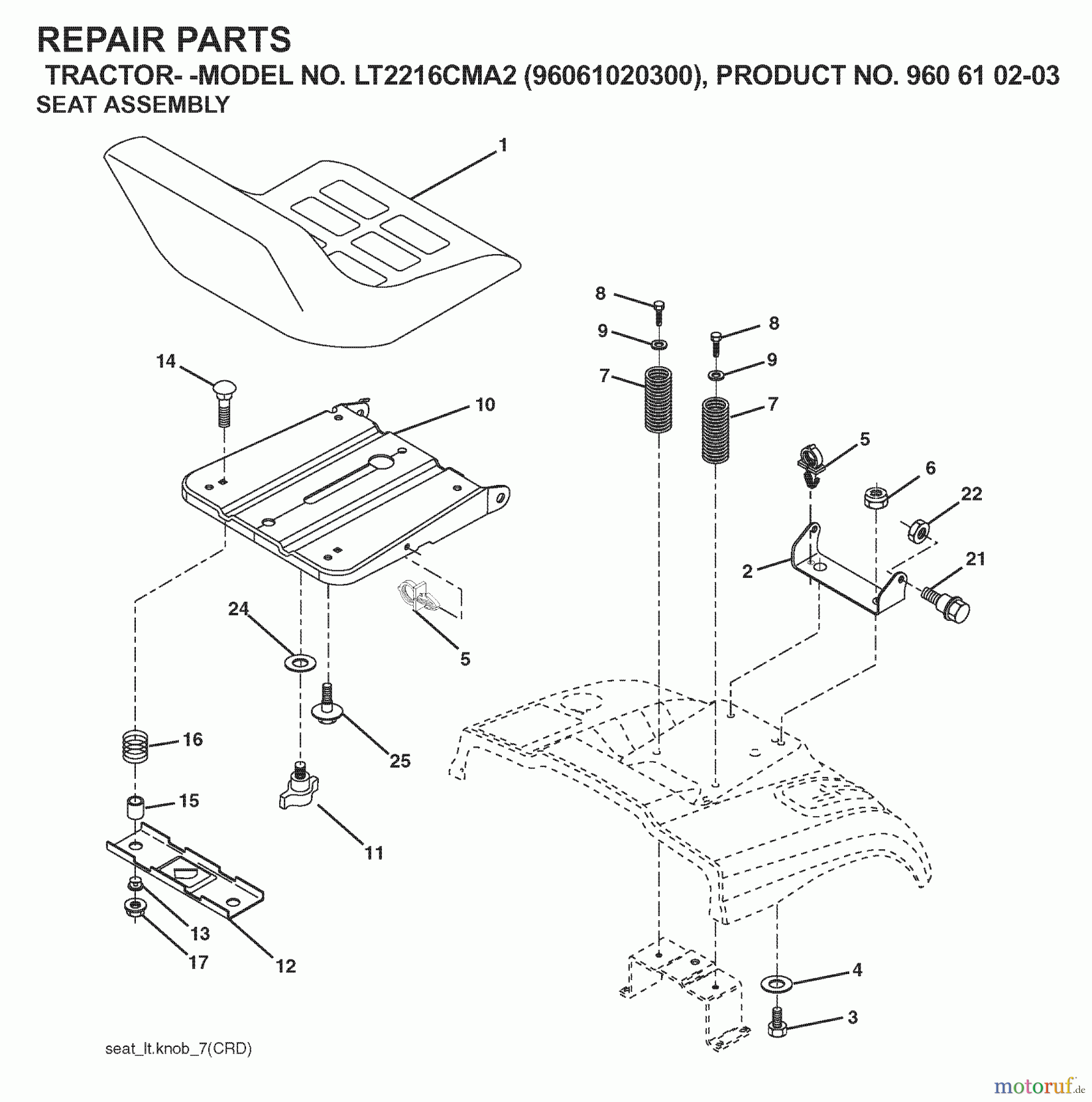 Jonsered Rasen und Garten Traktoren LT2216 CMA2 (96061020300) - Jonsered Lawn & Garden Tractor (2007-02) SEAT