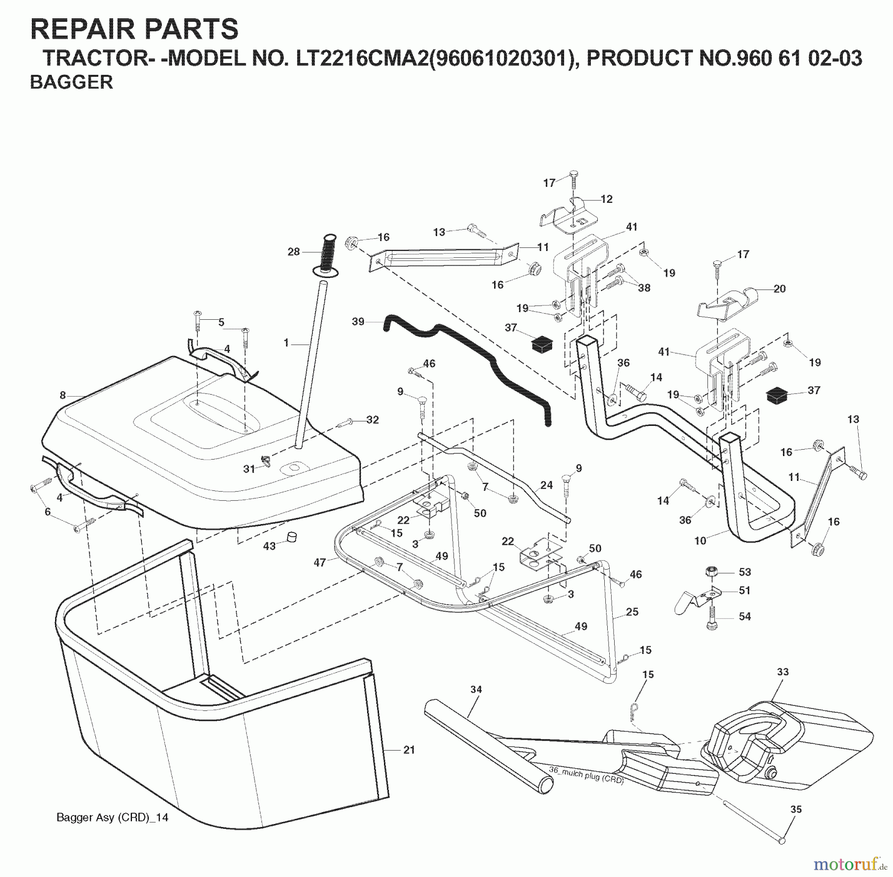 Jonsered Rasen und Garten Traktoren LT2216 CMA2 (96061020301) - Jonsered Lawn & Garden Tractor (2007-05) BAGGER