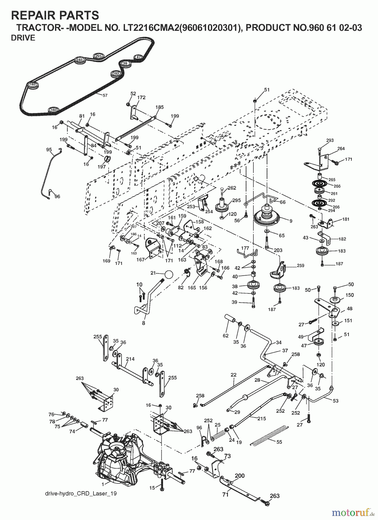  Jonsered Rasen  und Garten Traktoren LT2216 CMA2 (96061020301) - Jonsered Lawn & Garden Tractor (2007-05) DRIVE