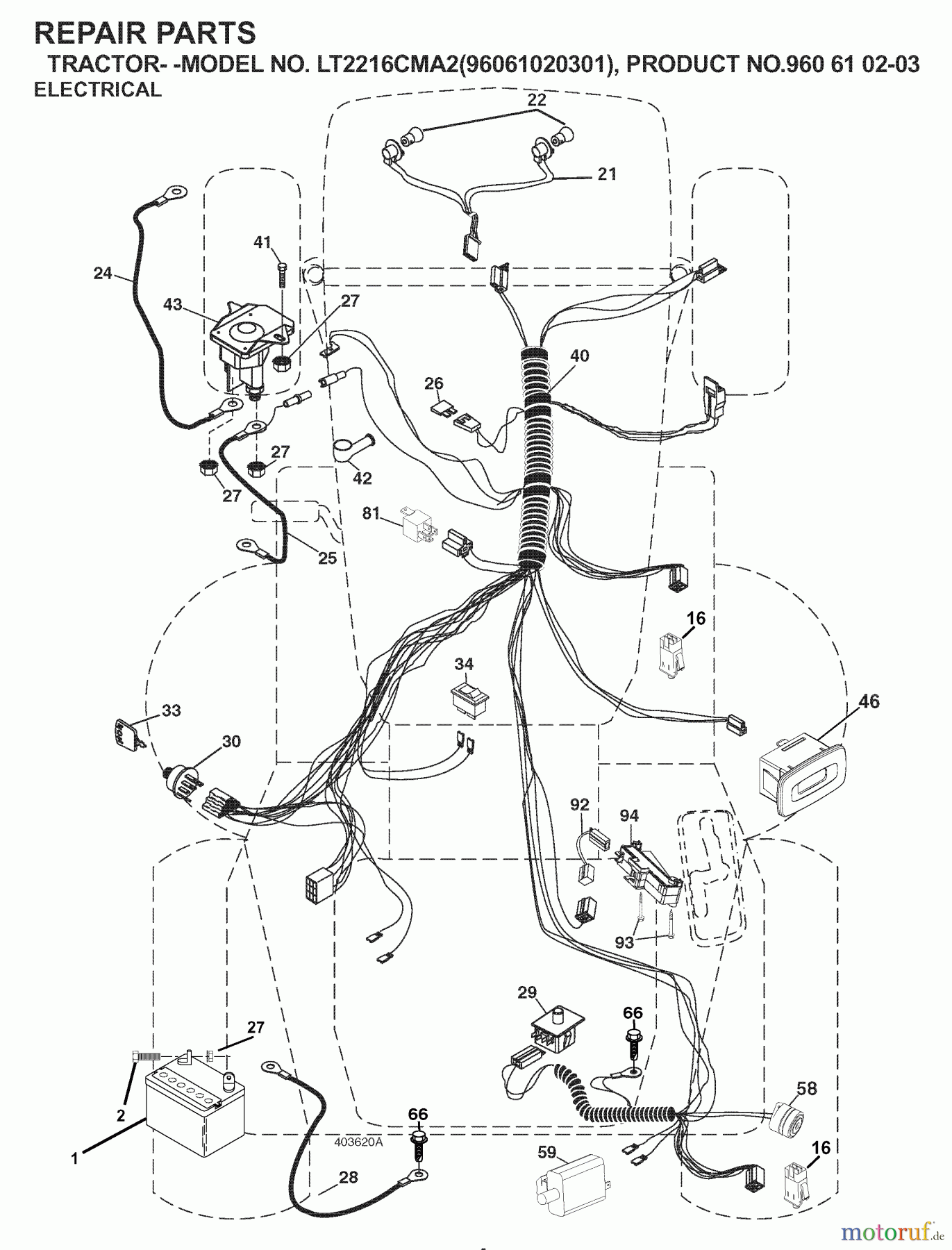 Jonsered Rasen  und Garten Traktoren LT2216 CMA2 (96061020301) - Jonsered Lawn & Garden Tractor (2007-05) ELECTRICAL