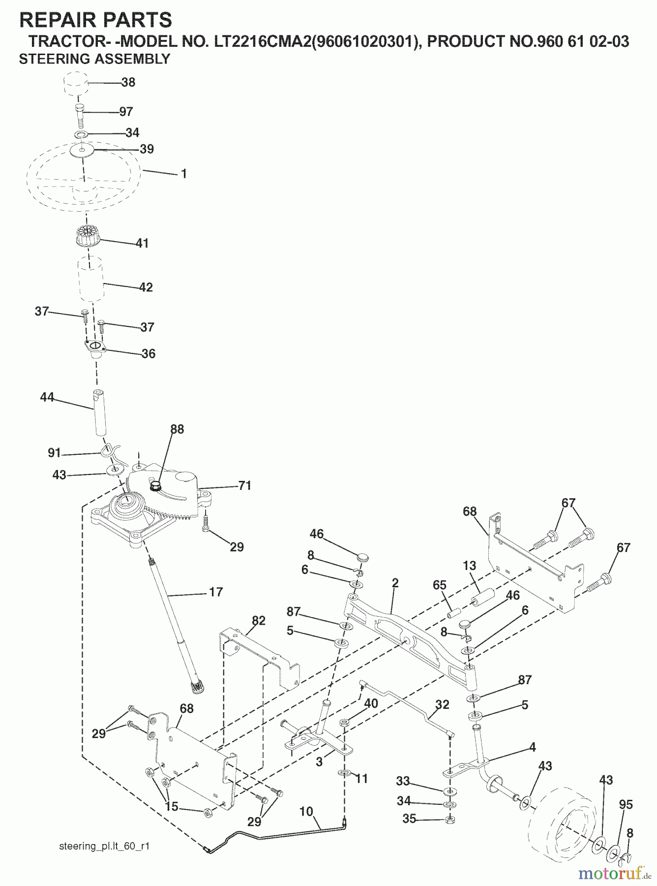 Jonsered Rasen und Garten Traktoren LT2216 CMA2 (96061020301) - Jonsered Lawn & Garden Tractor (2007-05) STEERING