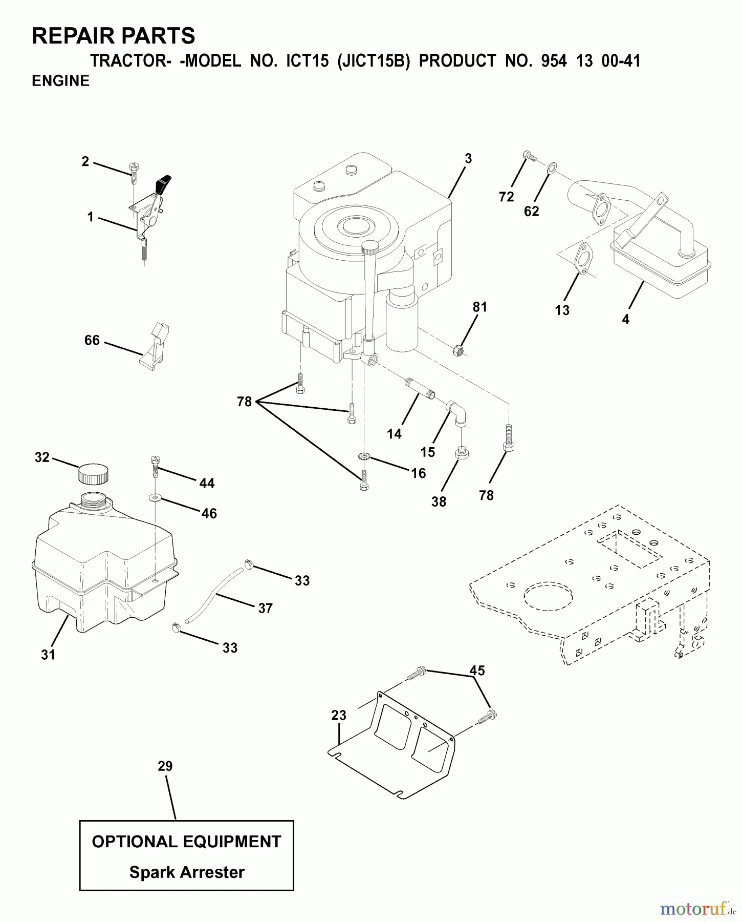 Jonsered Rasen und Garten Traktoren ICT15 (JICT15B, 954130041) - Jonsered Lawn & Garden Tractor (2000-02) ENGINE CUTTING EQUIPMENT