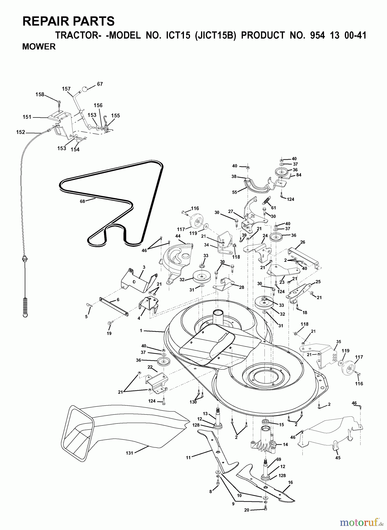 Jonsered Rasen und Garten Traktoren ICT15 (JICT15B, 954130041) - Jonsered Lawn & Garden Tractor (2000-02) MOWER DECK / CUTTING DECK