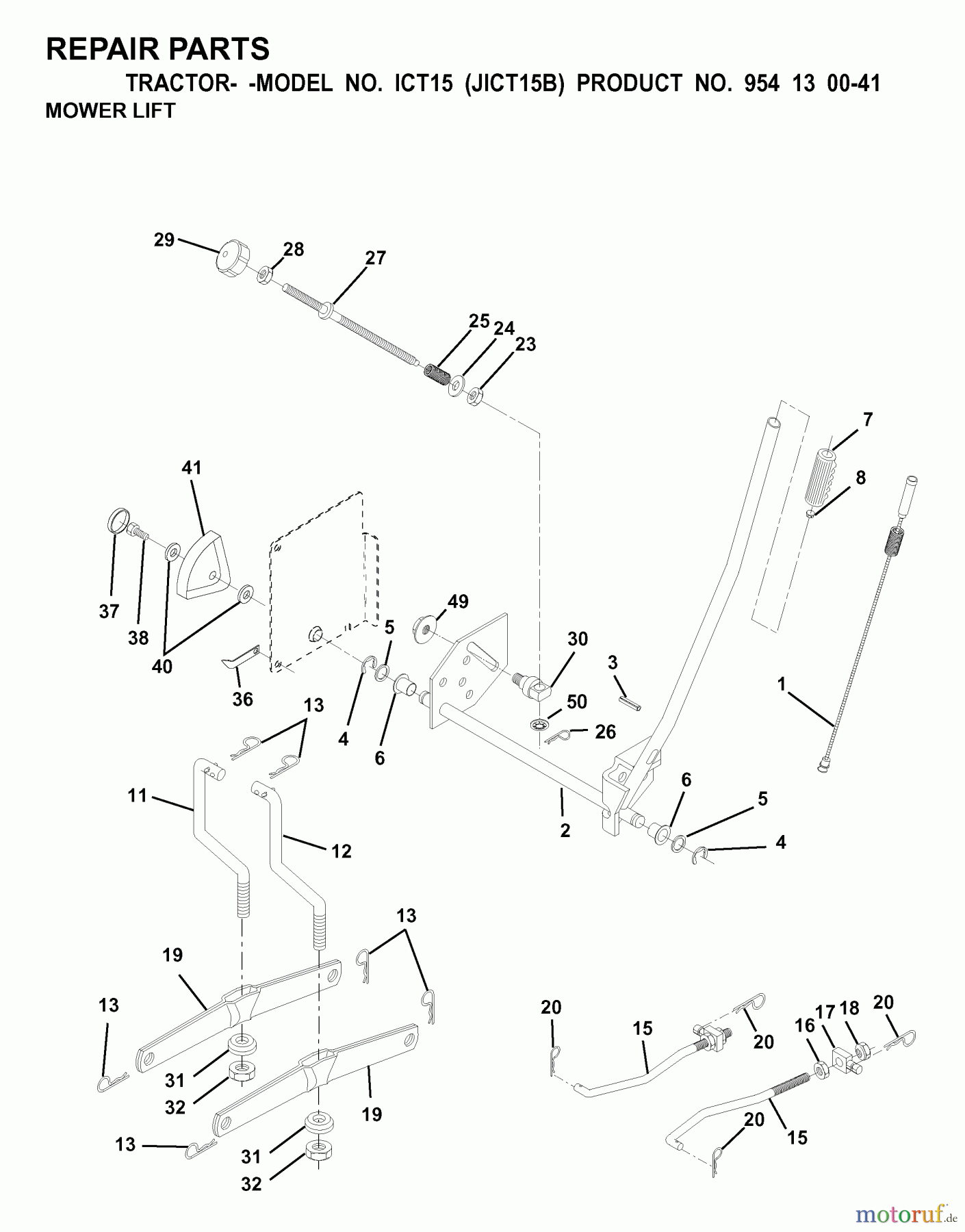 Jonsered Rasen und Garten Traktoren ICT15 (JICT15B, 954130041) - Jonsered Lawn & Garden Tractor (2000-02) MOWER LIFT / DECK LIFT