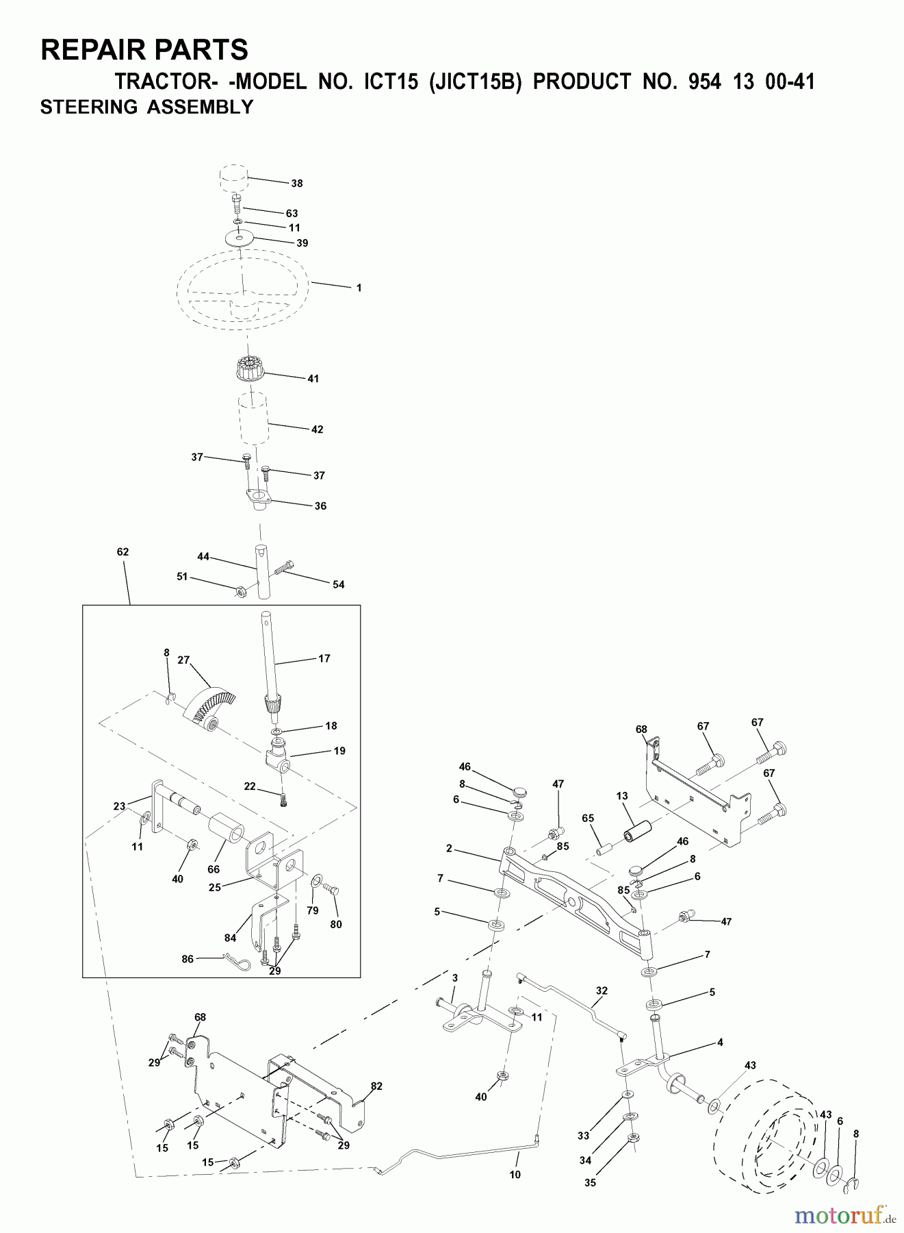  Jonsered Rasen  und Garten Traktoren ICT15 (JICT15B, 954130041) - Jonsered Lawn & Garden Tractor (2000-02) STEERING