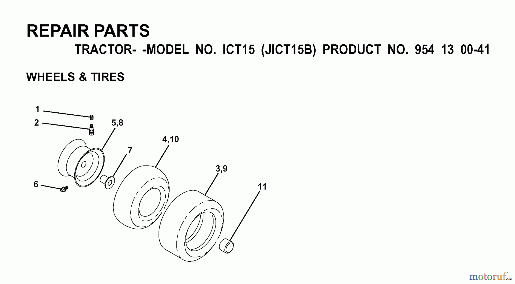 Jonsered Rasen und Garten Traktoren ICT15 (JICT15B, 954130041) - Jonsered Lawn & Garden Tractor (2000-02) WHEELS TIRES