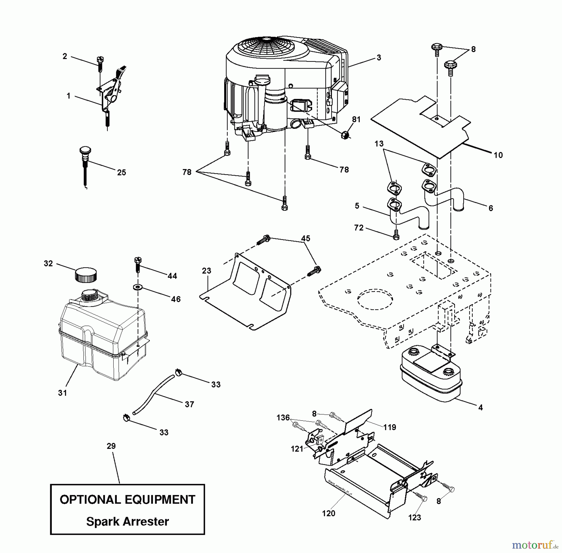 Jonsered Rasen und Garten Traktoren LT2216 CMA2 (96061028300) - Jonsered Lawn & Garden Tractor (2010-01) ENGINE