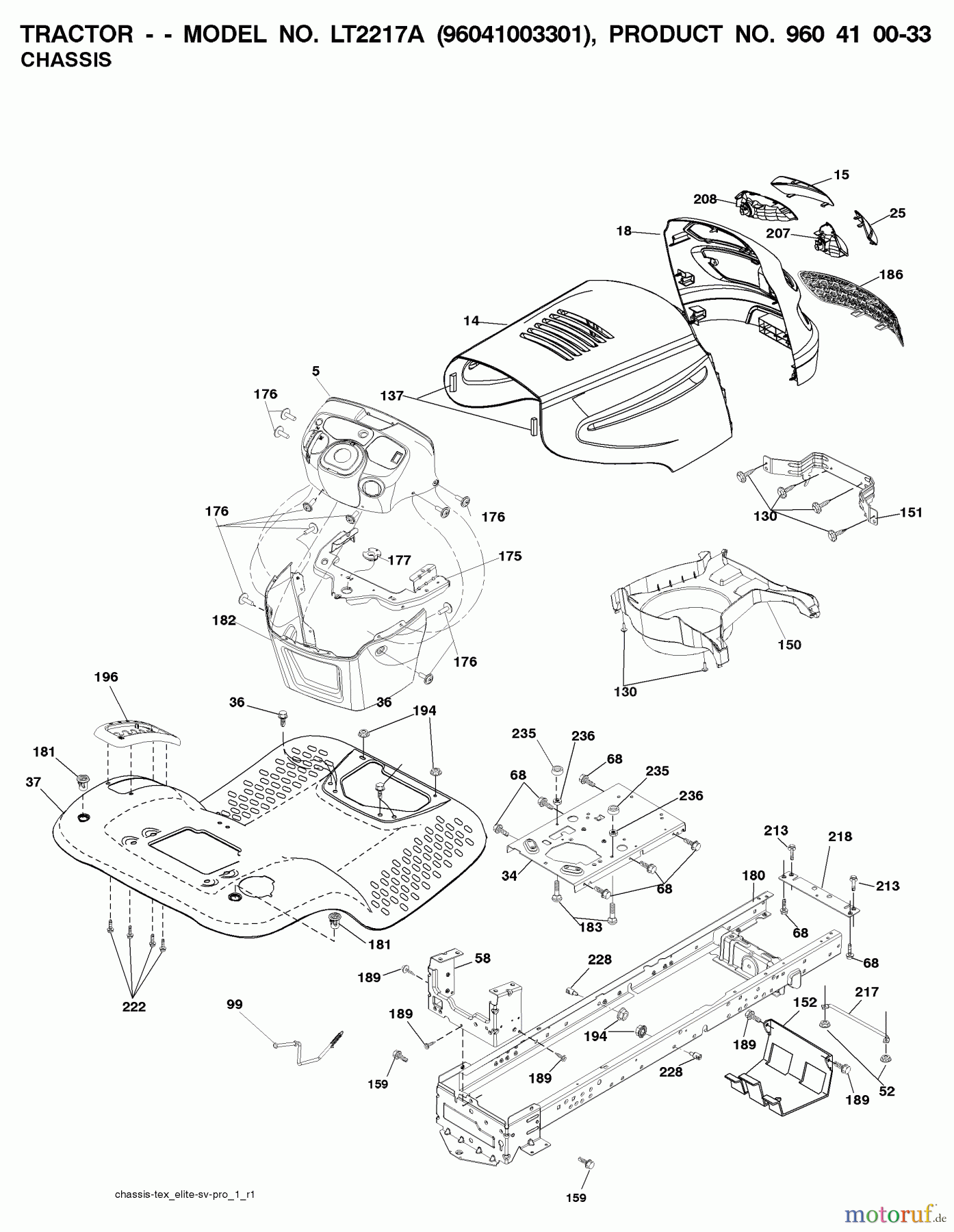 Jonsered Rasen und Garten Traktoren LT2217 A (96041003301) - Jonsered Lawn & Garden Tractor (2007-10) CHASSIS ENCLOSURES