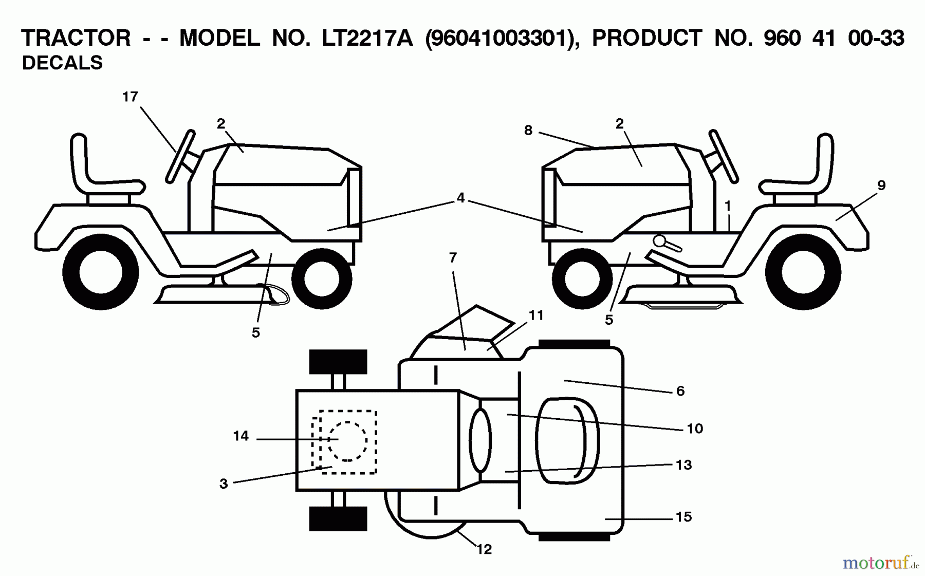 Jonsered Rasen und Garten Traktoren LT2217 A (96041003301) - Jonsered Lawn & Garden Tractor (2007-10) DECALS