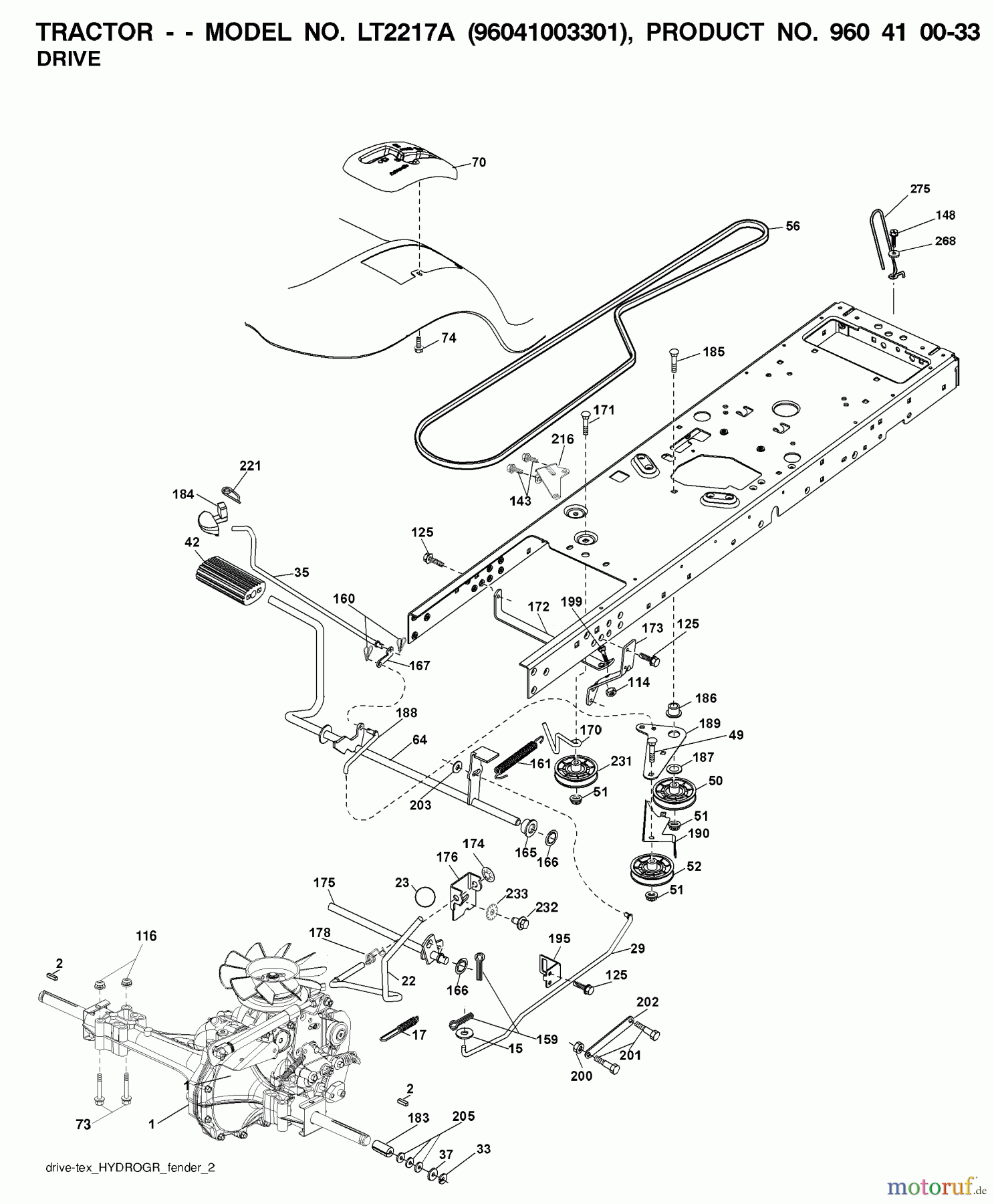Jonsered Rasen und Garten Traktoren LT2217 A (96041003301) - Jonsered Lawn & Garden Tractor (2007-10) DRIVE