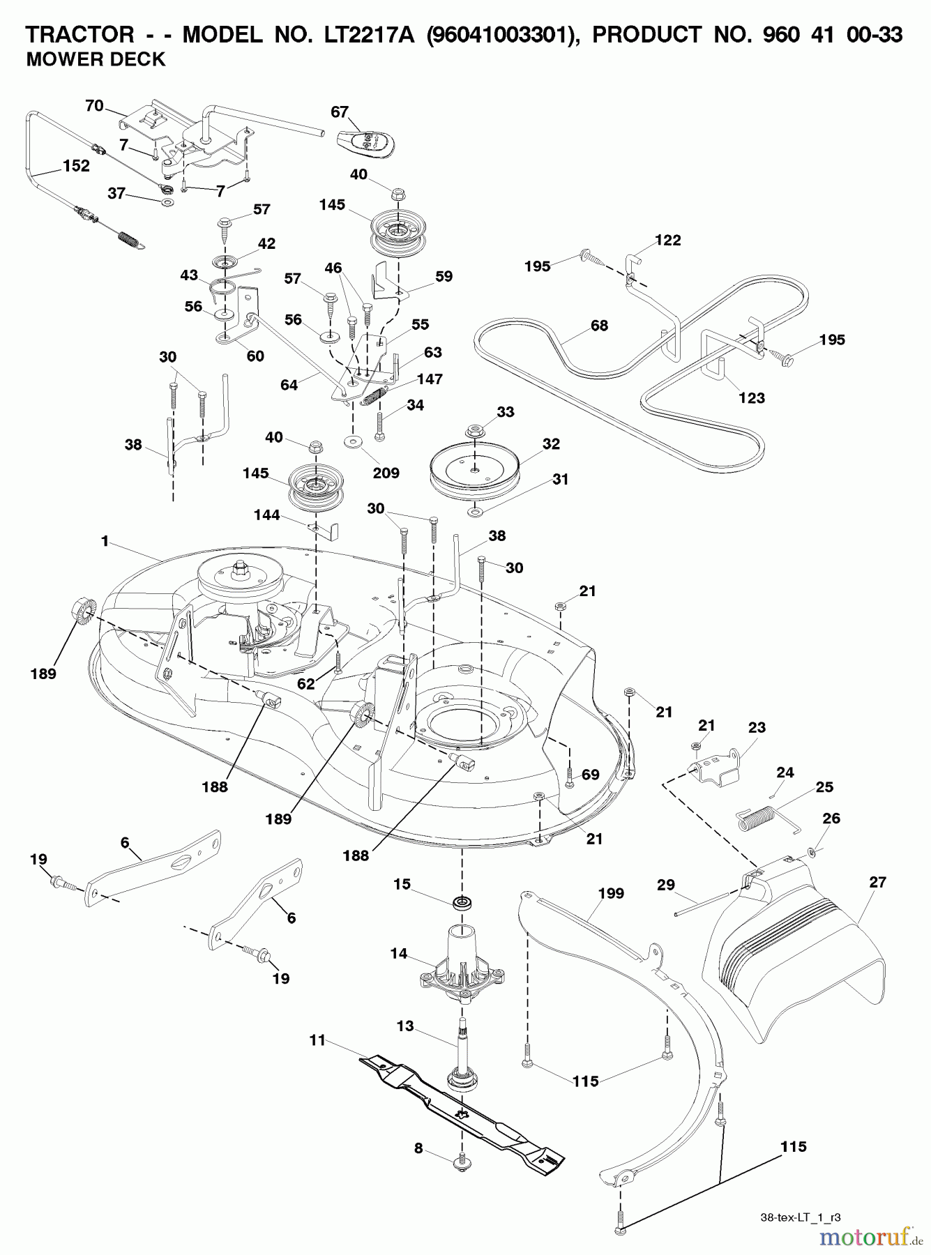 Jonsered Rasen und Garten Traktoren LT2217 A (96041003301) - Jonsered Lawn & Garden Tractor (2007-10) MOWER DECK / CUTTING DECK