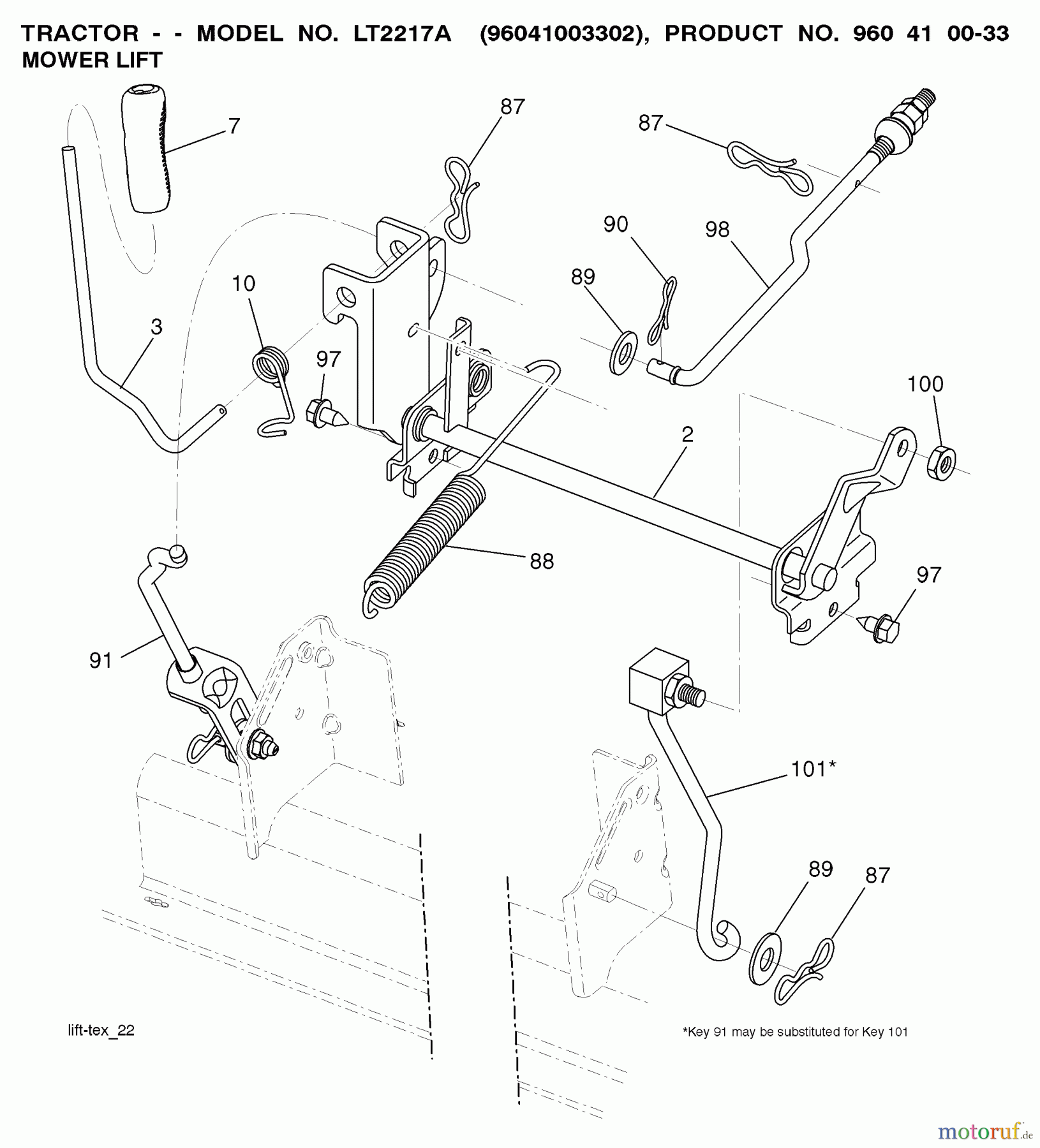  Jonsered Rasen  und Garten Traktoren LT2217 A (96041004302) - Jonsered Lawn & Garden Tractor (2008-02) MOWER LIFT / DECK LIFT