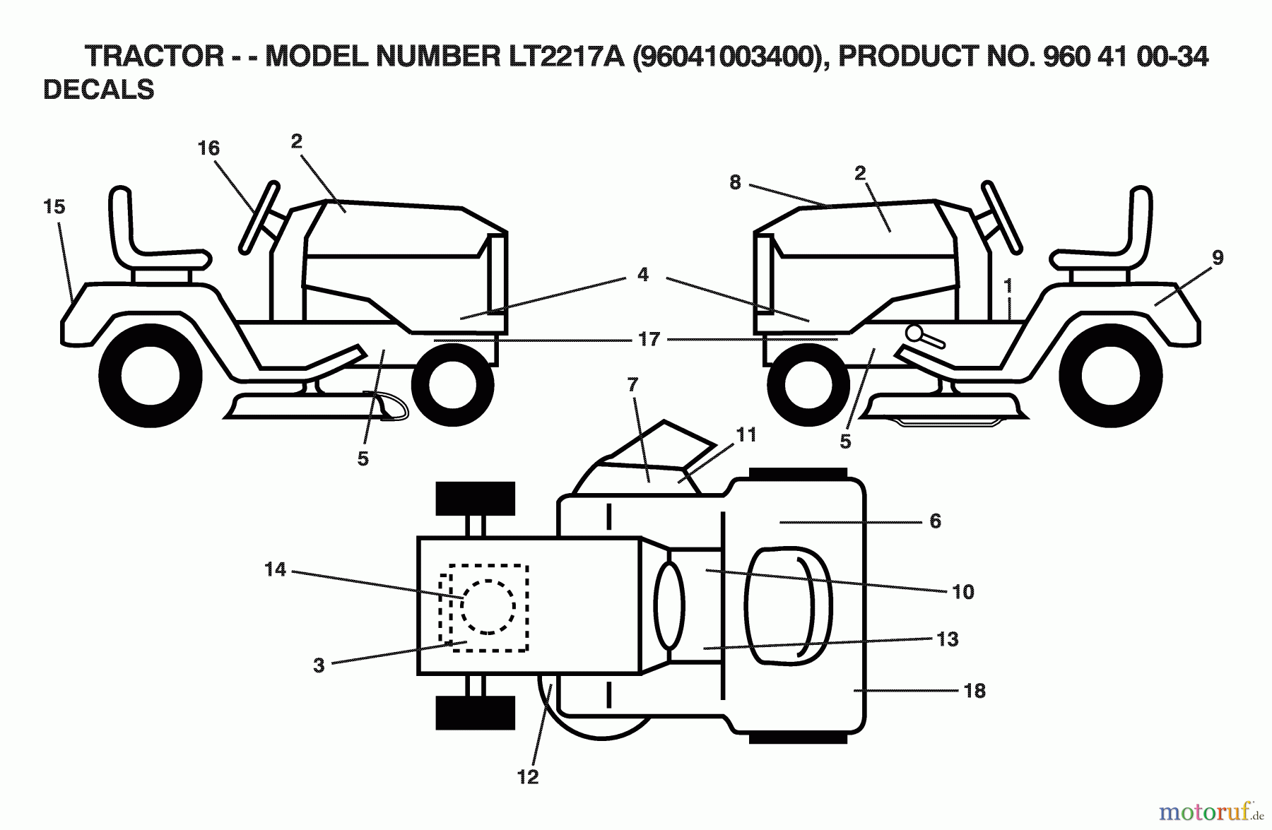 Jonsered Rasen und Garten Traktoren LT2217 A (96041003400) - Jonsered Lawn & Garden Tractor (2007-04) DECALS
