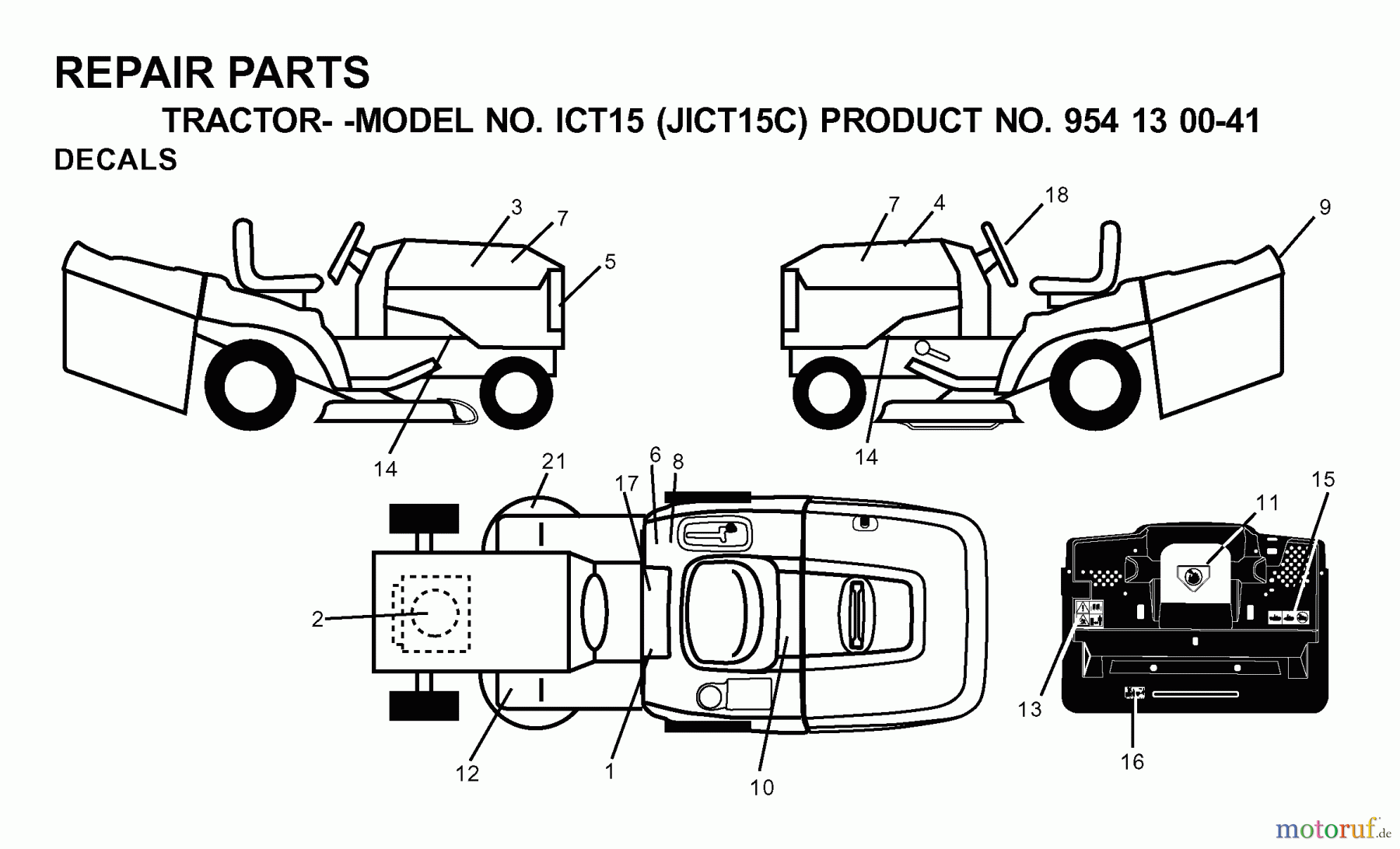 Jonsered Rasen und Garten Traktoren ICT15 (JICT15C, 954130041) - Jonsered Lawn & Garden Tractor (2000-04) DECALS