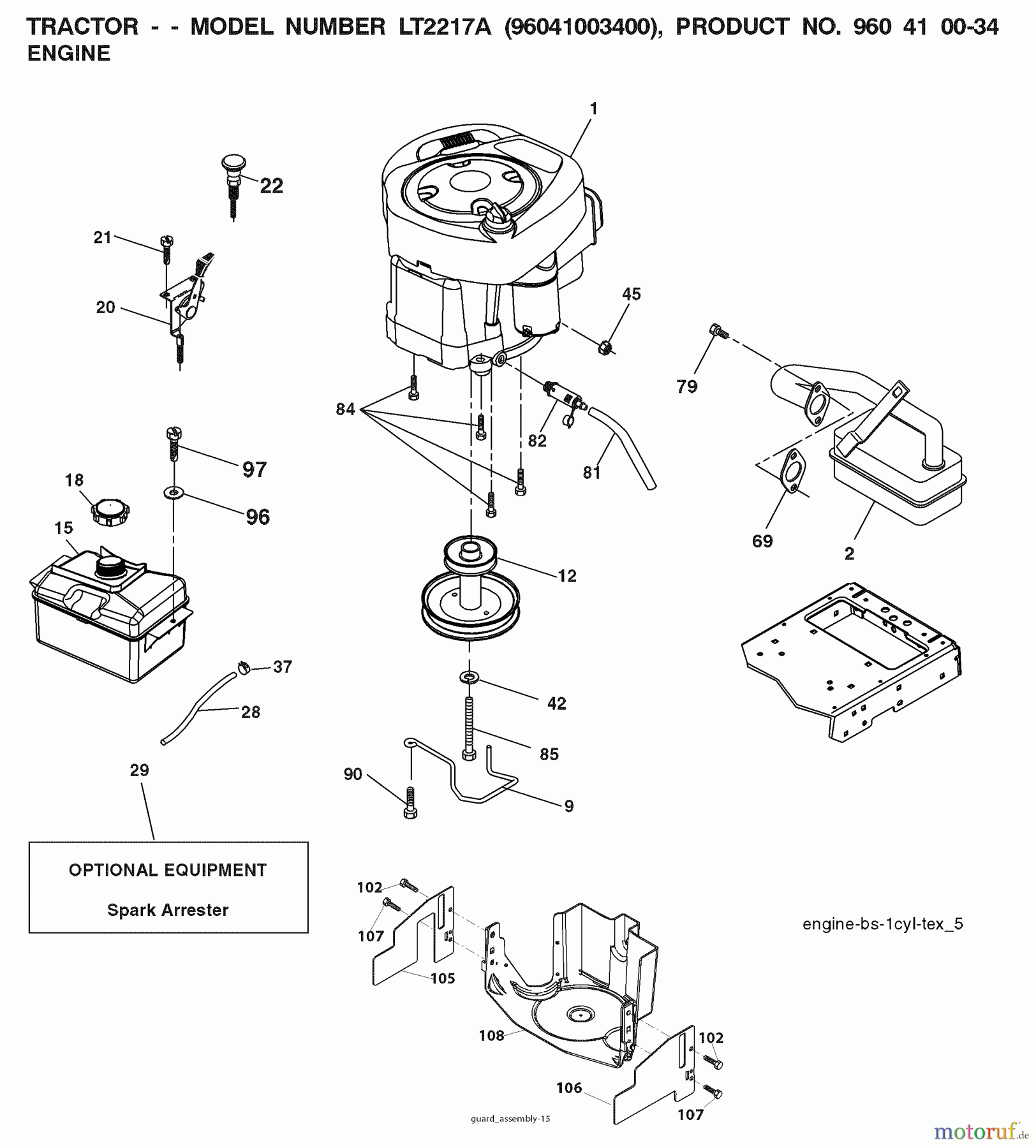 Jonsered Rasen und Garten Traktoren LT2217 A (96041003400) - Jonsered Lawn & Garden Tractor (2007-04) ENGINE