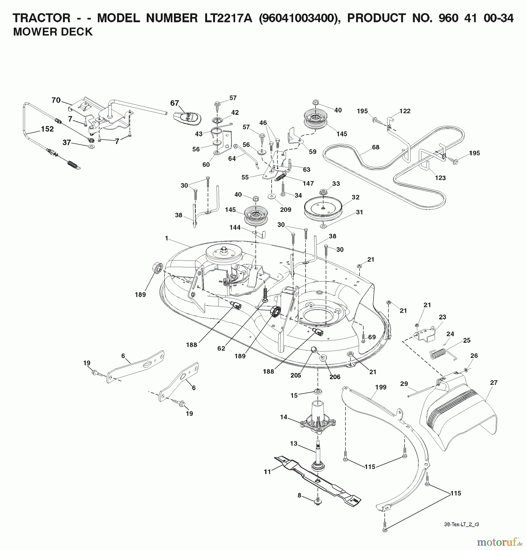  Jonsered Rasen  und Garten Traktoren LT2217 A (96041003400) - Jonsered Lawn & Garden Tractor (2007-04) MOWER DECK / CUTTING DECK