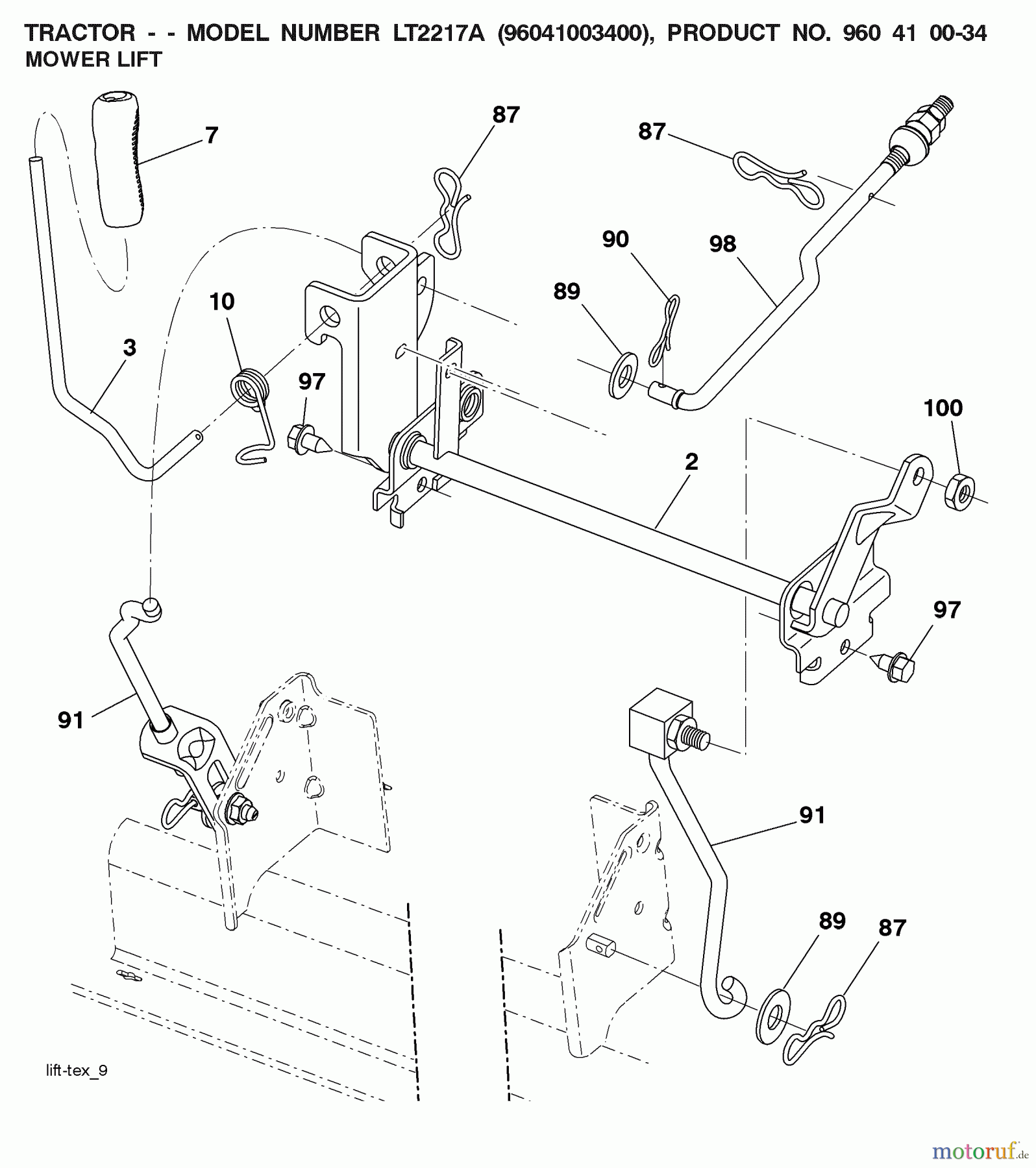 Jonsered Rasen und Garten Traktoren LT2217 A (96041003400) - Jonsered Lawn & Garden Tractor (2007-04) MOWER LIFT / DECK LIFT