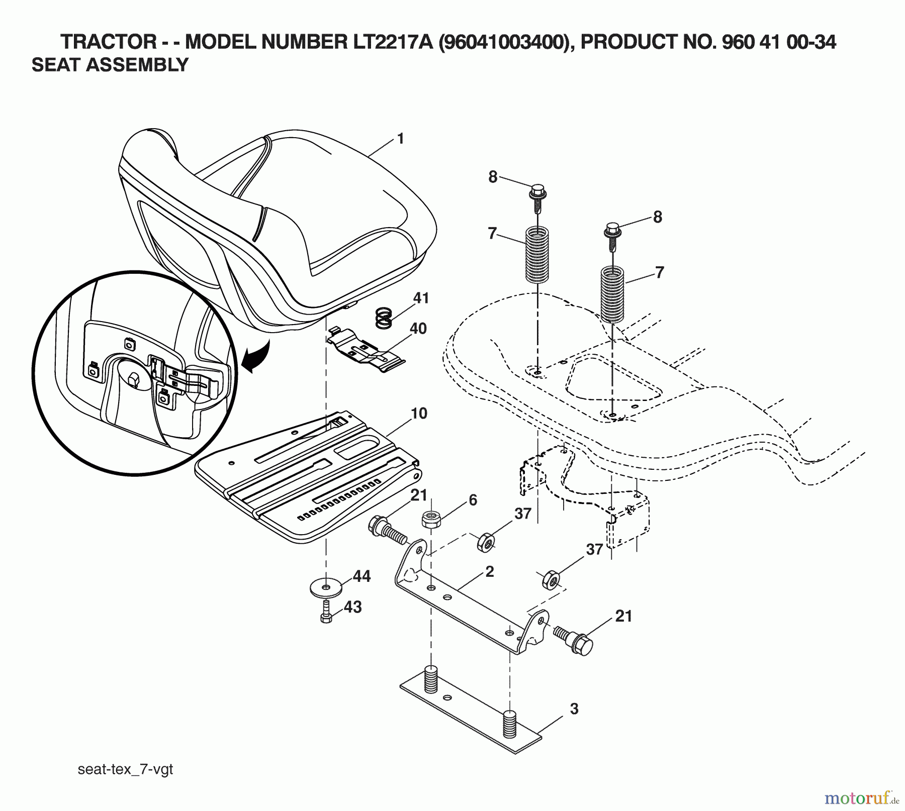 Jonsered Rasen und Garten Traktoren LT2217 A (96041003400) - Jonsered Lawn & Garden Tractor (2007-04) SEAT