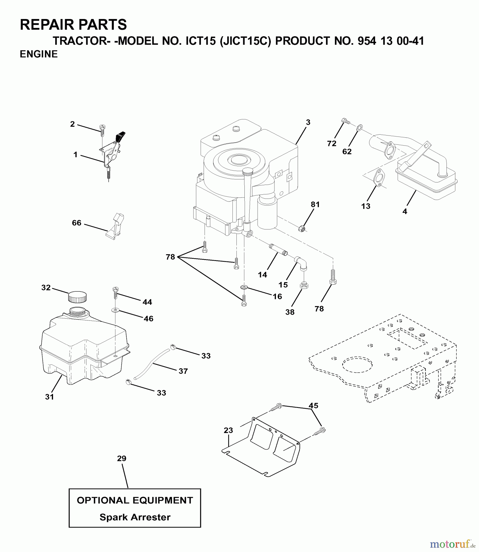 Jonsered Rasen und Garten Traktoren ICT15 (JICT15C, 954130041) - Jonsered Lawn & Garden Tractor (2000-04) ENGINE CUTTING EQUIPMENT